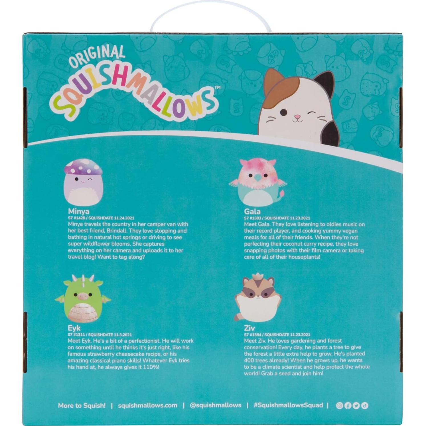 Squishmallows Original 7-Inch Fantasy Box Set – Eyk Lime Green Dragon, Gala Teal and Pink Griffin, Minya Purple Galaxy Mushroom, Ziv Sugar Glider with Crown – Official Jazwares Plush (Little)