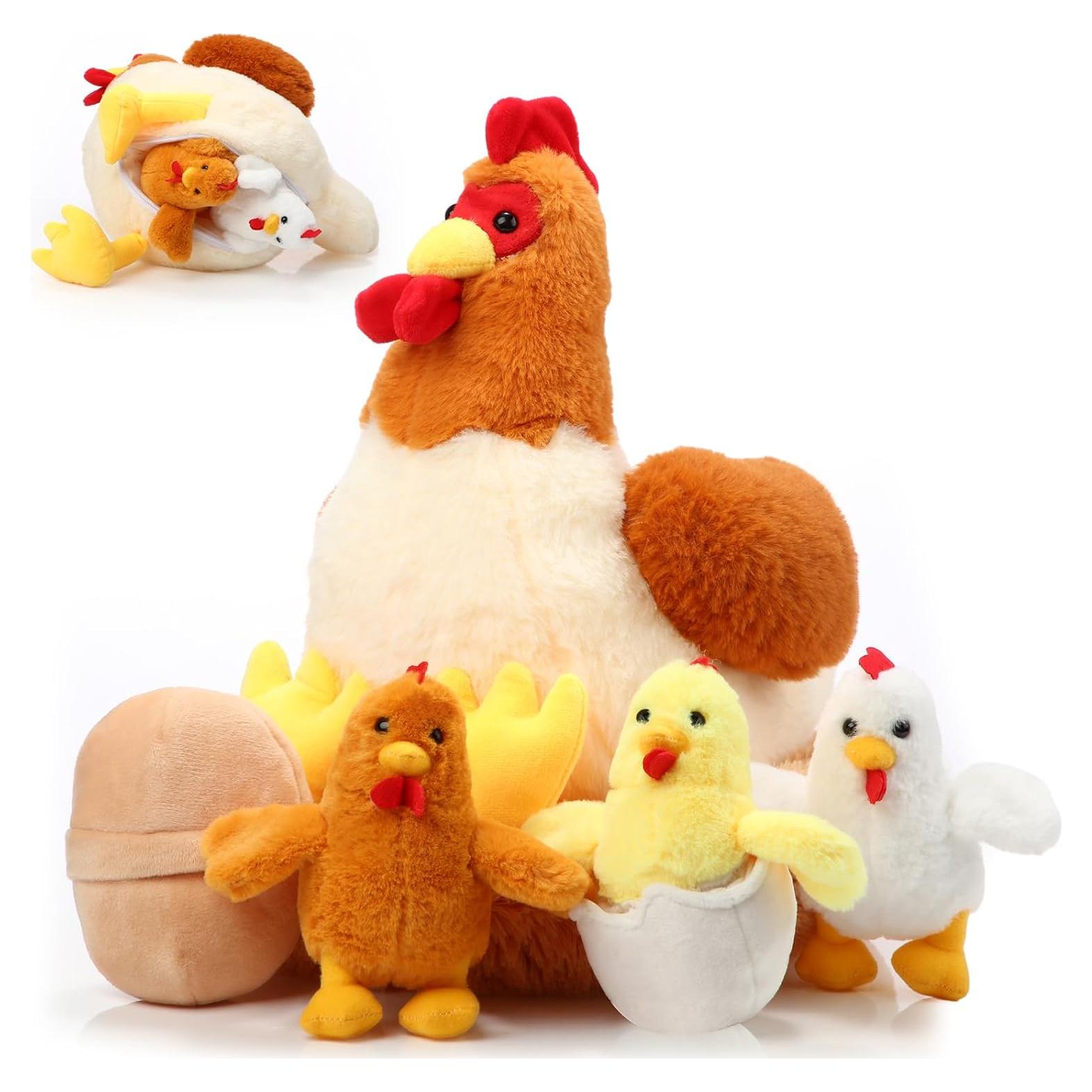 Juguete de peluche gallina Skylety con 6 piezas y cremallera