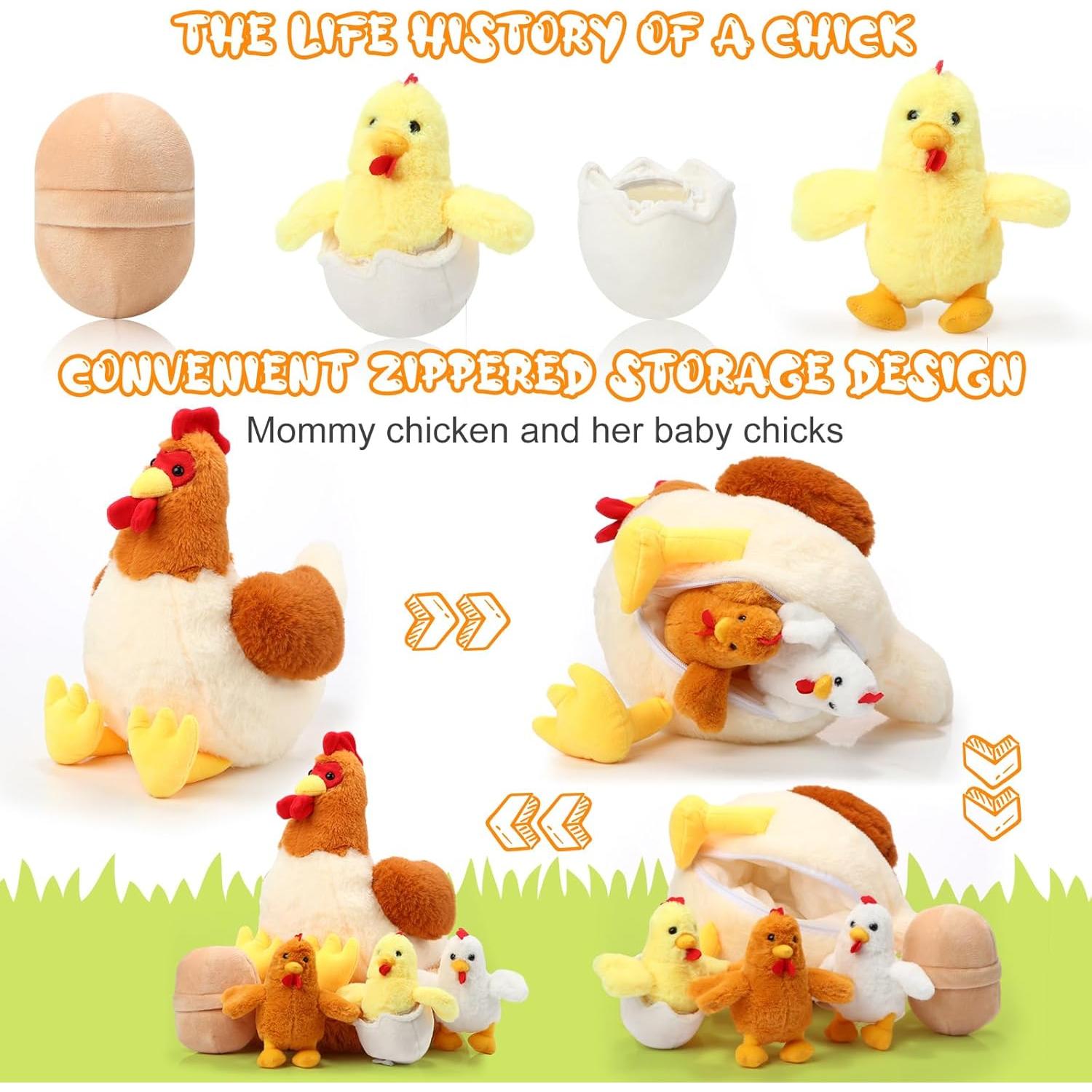 Juguete de peluche gallina Skylety con 6 piezas y cremallera