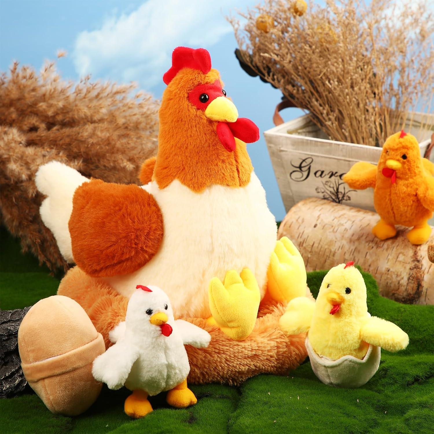 Juguete de peluche gallina Skylety con 6 piezas y cremallera
