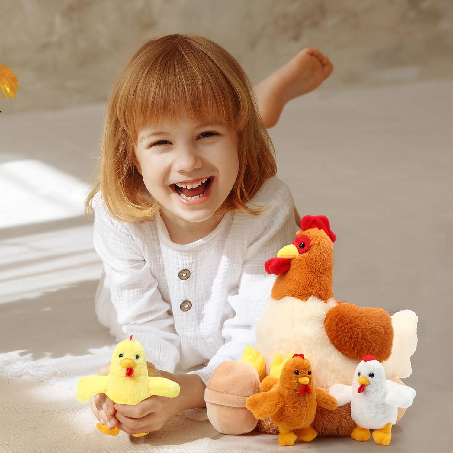 Juguete de peluche gallina Skylety con 6 piezas y cremallera