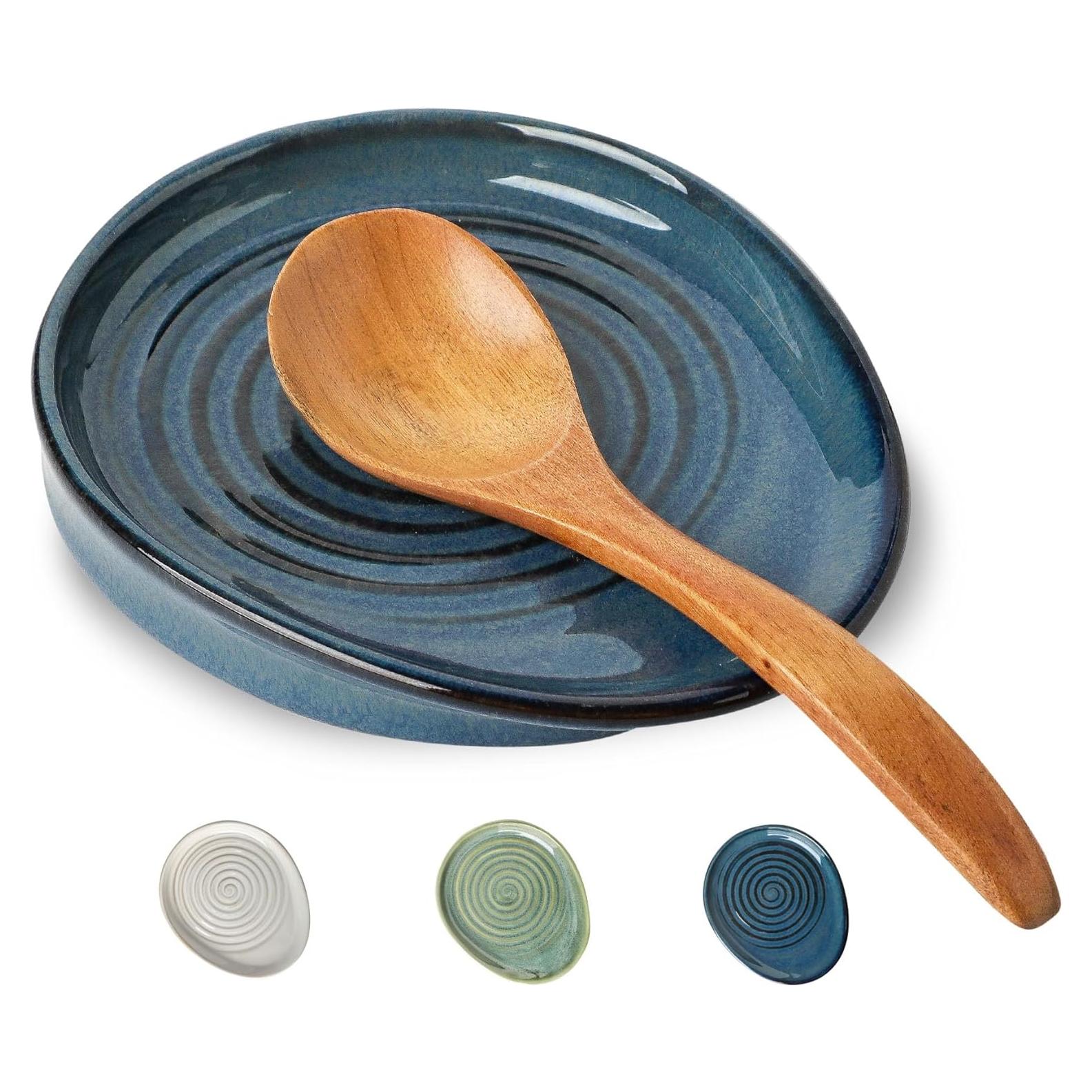 Reposapucheros de cerámica Seyatoo azul vidriado 16.8x14.5 cm