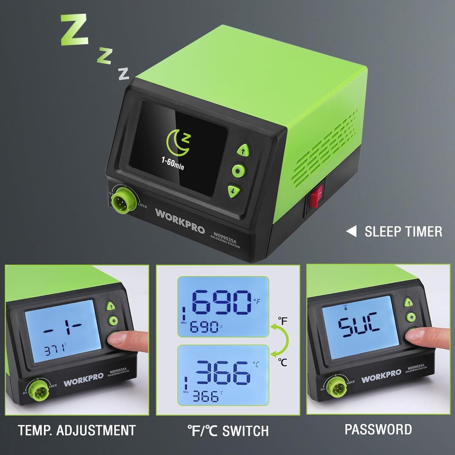 Estación de Soldadura WORKPRO 60W Pantalla Digital 5 Puntas