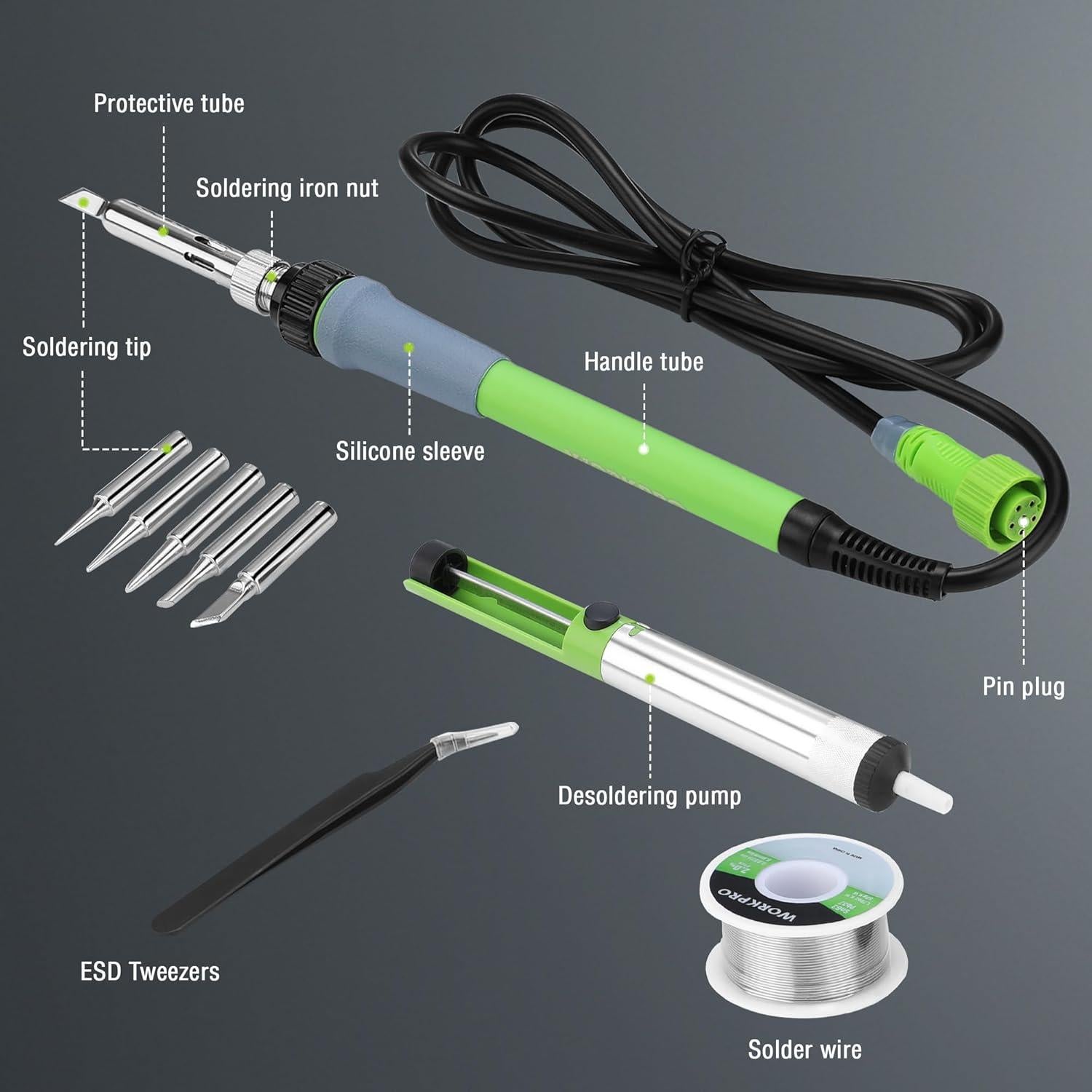 Estación de Soldadura WORKPRO 60W Pantalla Digital 5 Puntas