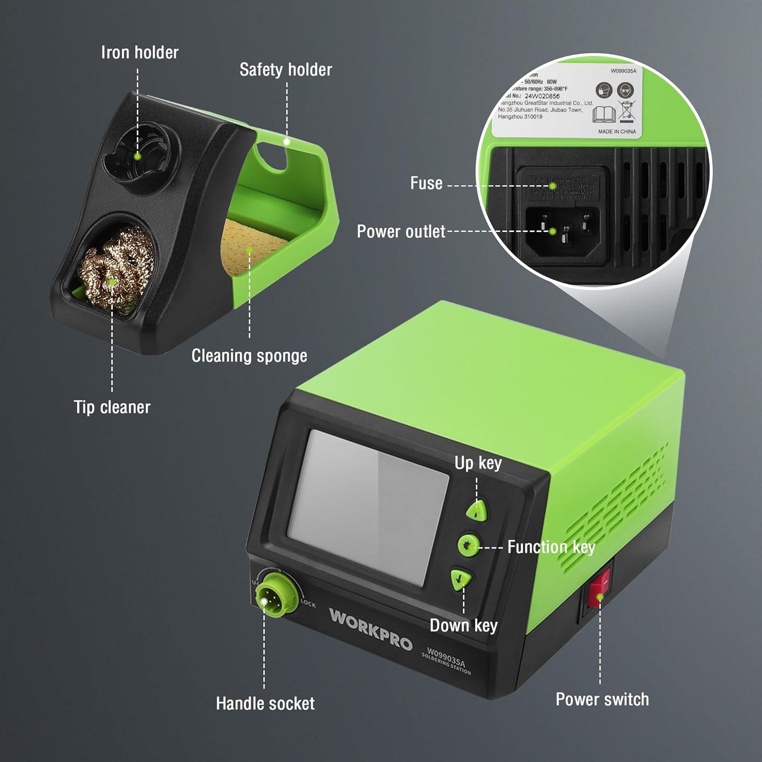 Estación de Soldadura WORKPRO 60W Pantalla Digital 5 Puntas