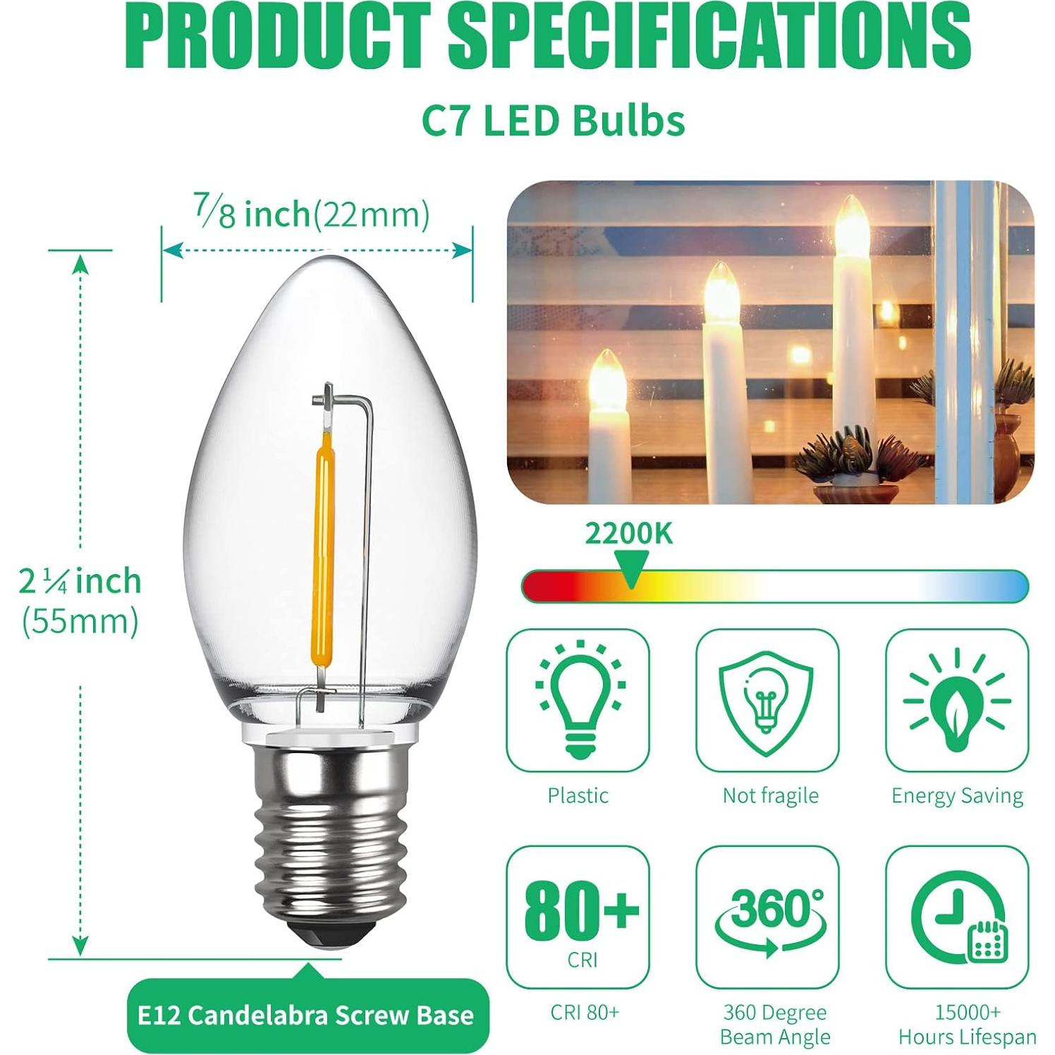 Bombillas LED C7 Meconard E12 0.6W Blanco Cálido Paquete 6