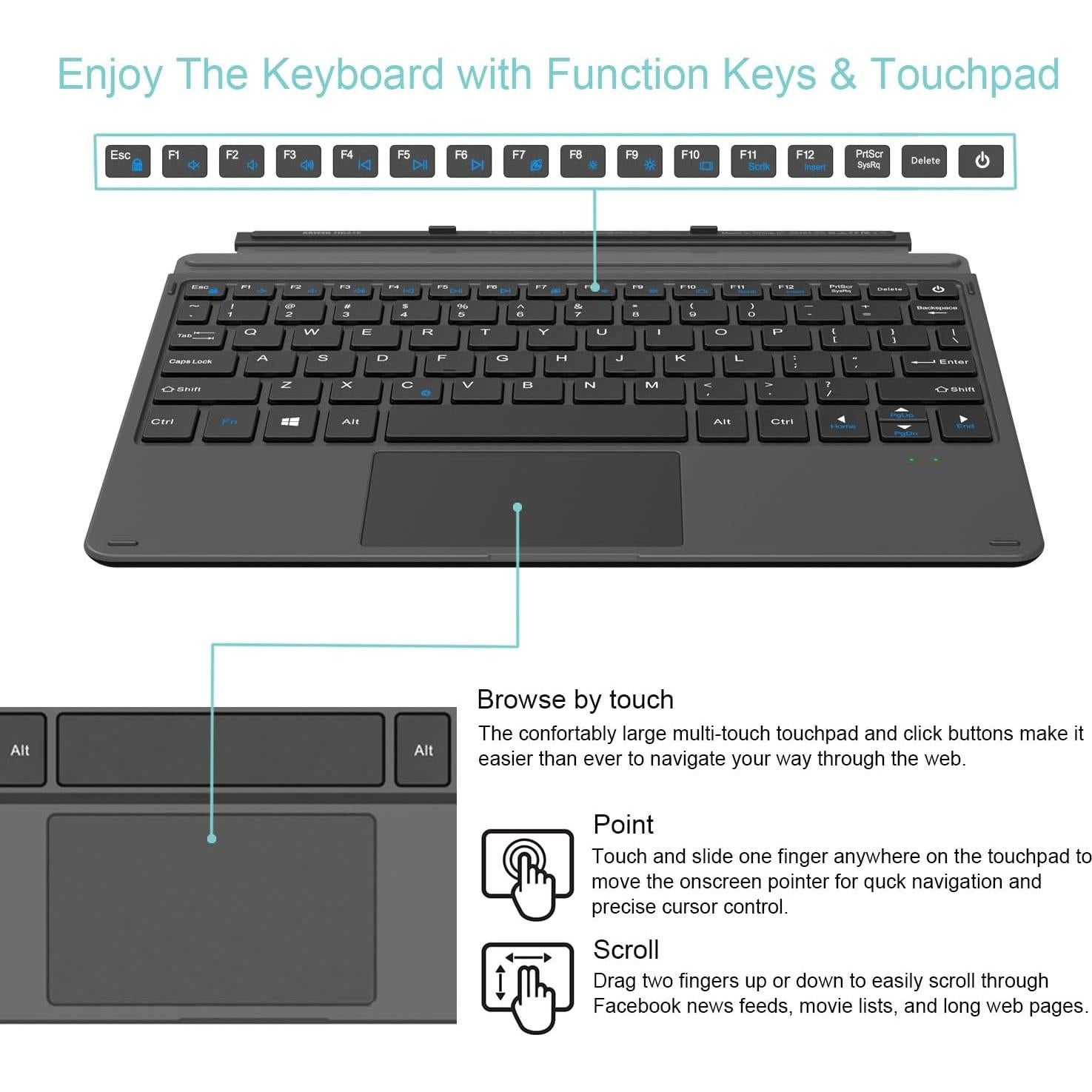 Teclado Bluetooth Arteck para Surface Go 4/3/2 Ultra Delgado