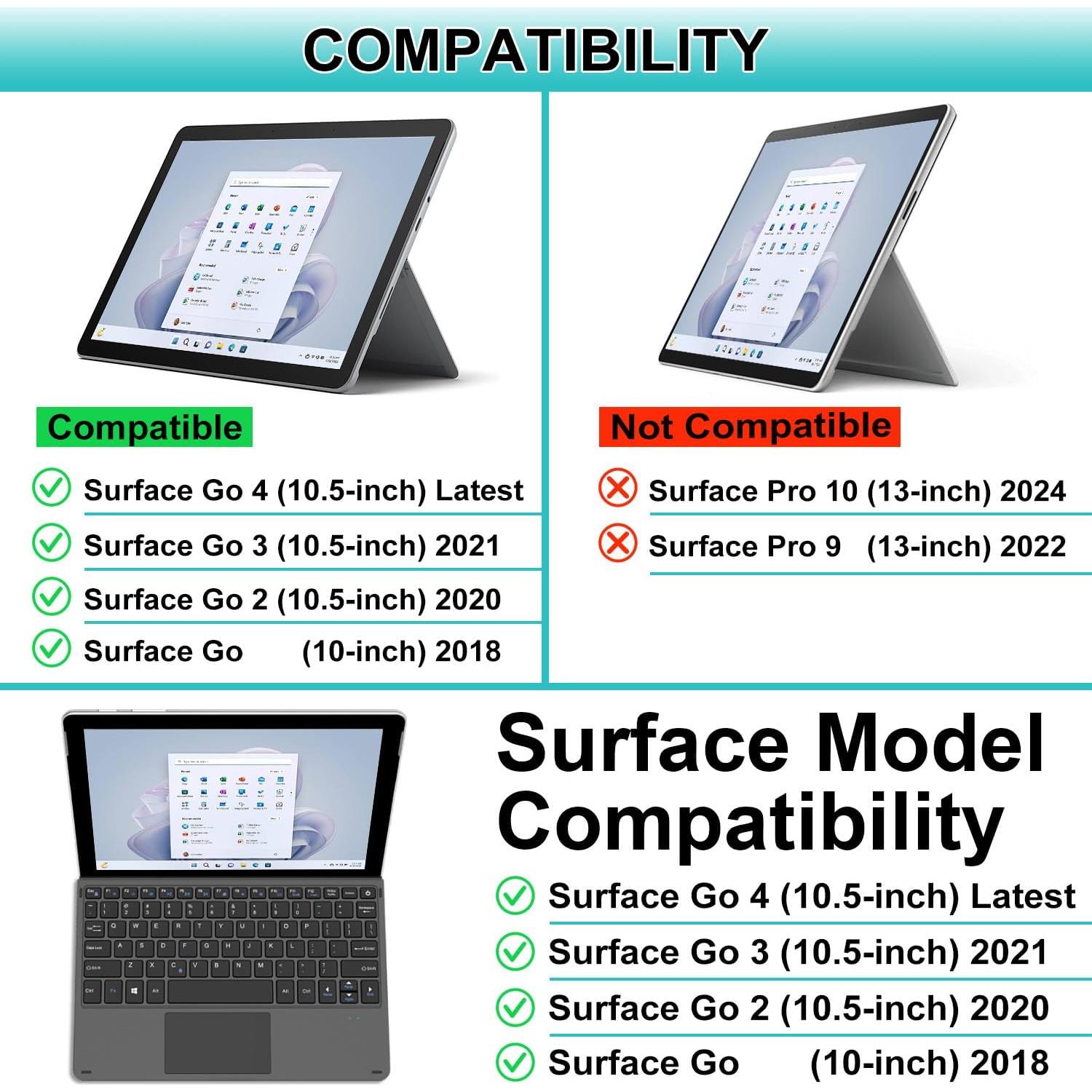 Teclado Bluetooth Arteck para Surface Go 4/3/2 Ultra Delgado