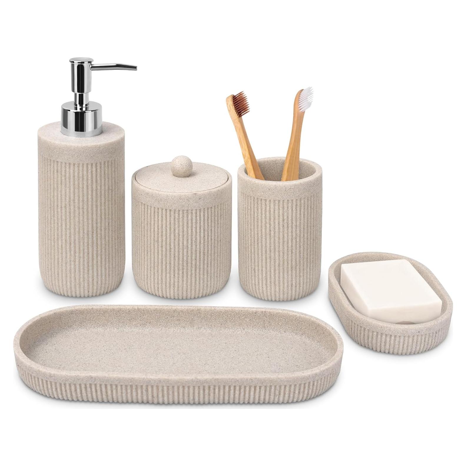 Juego de Accesorios de Baño 5 Piezas Deobath Beige