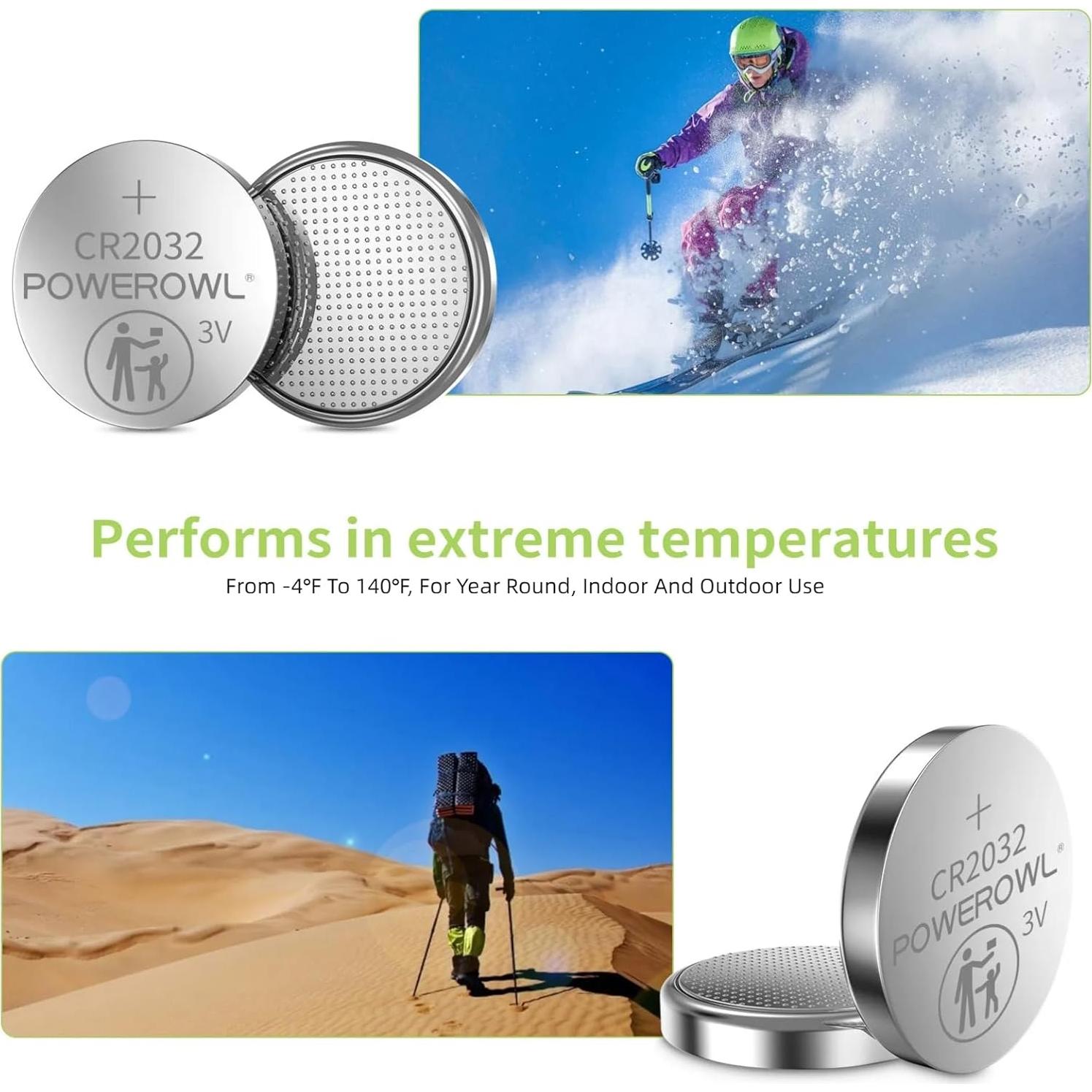 Baterías CR2032 POWEROWL 20 Piezas 3V Larga Duración