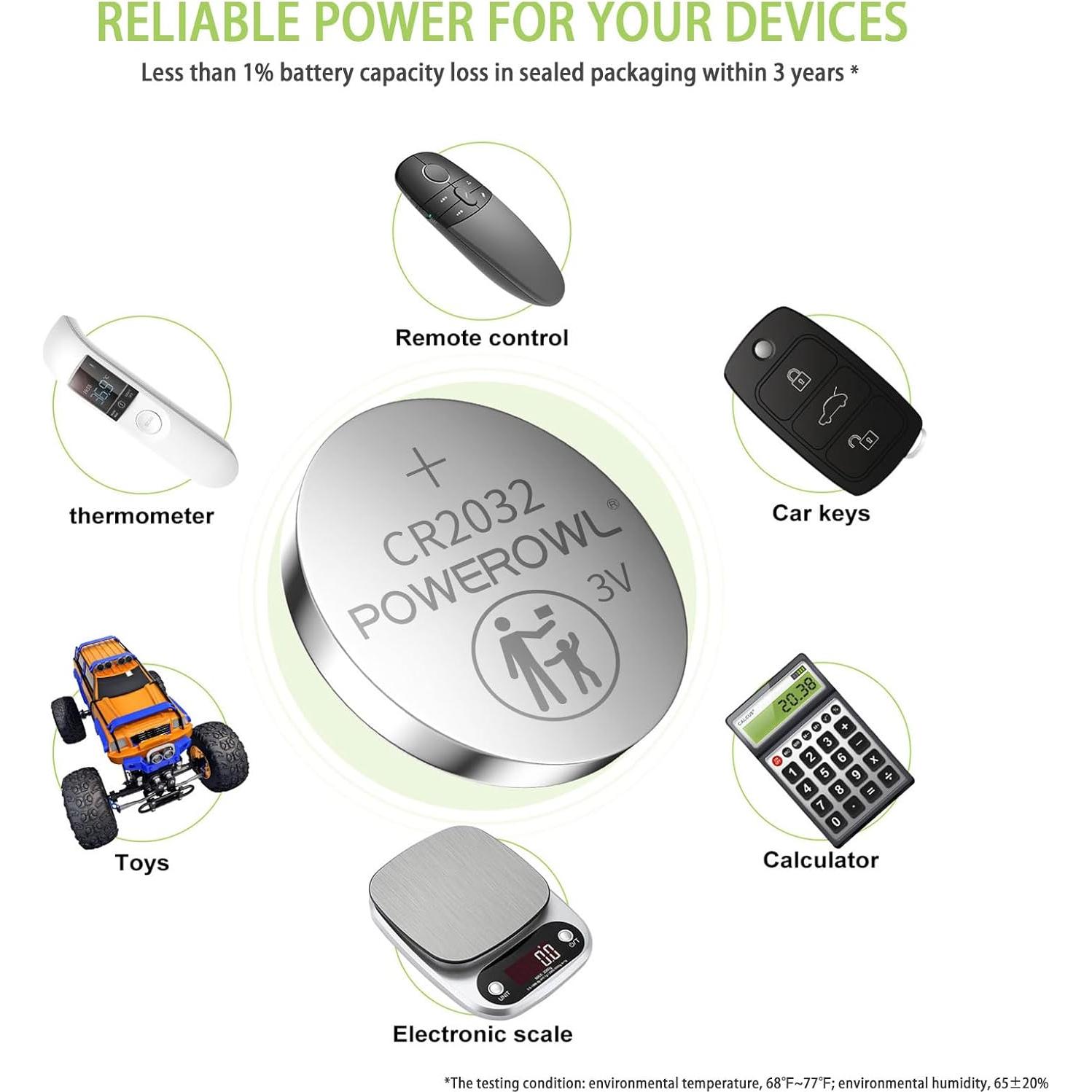 Baterías CR2032 POWEROWL 20 Piezas 3V Larga Duración