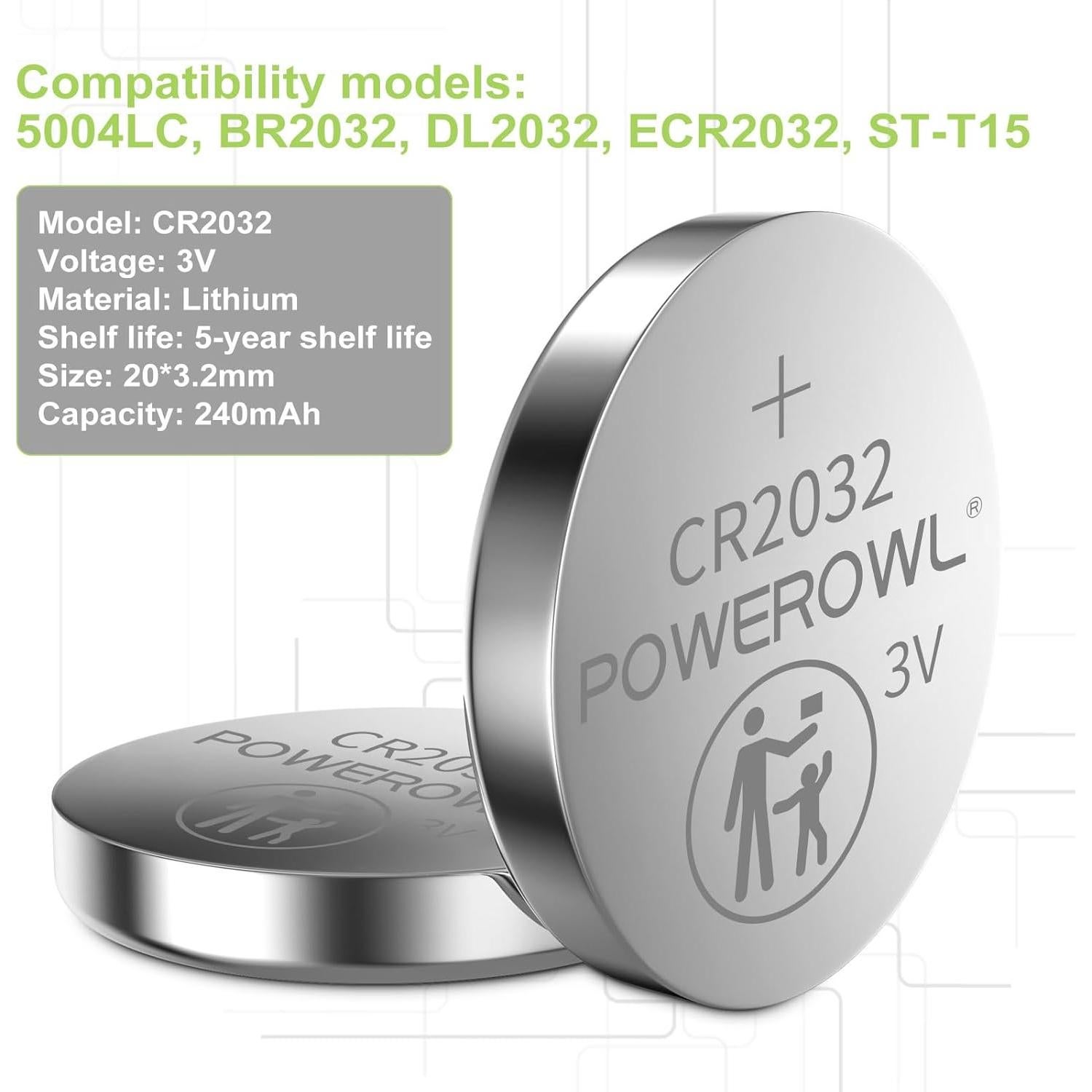 Baterías CR2032 POWEROWL 20 Piezas 3V Larga Duración