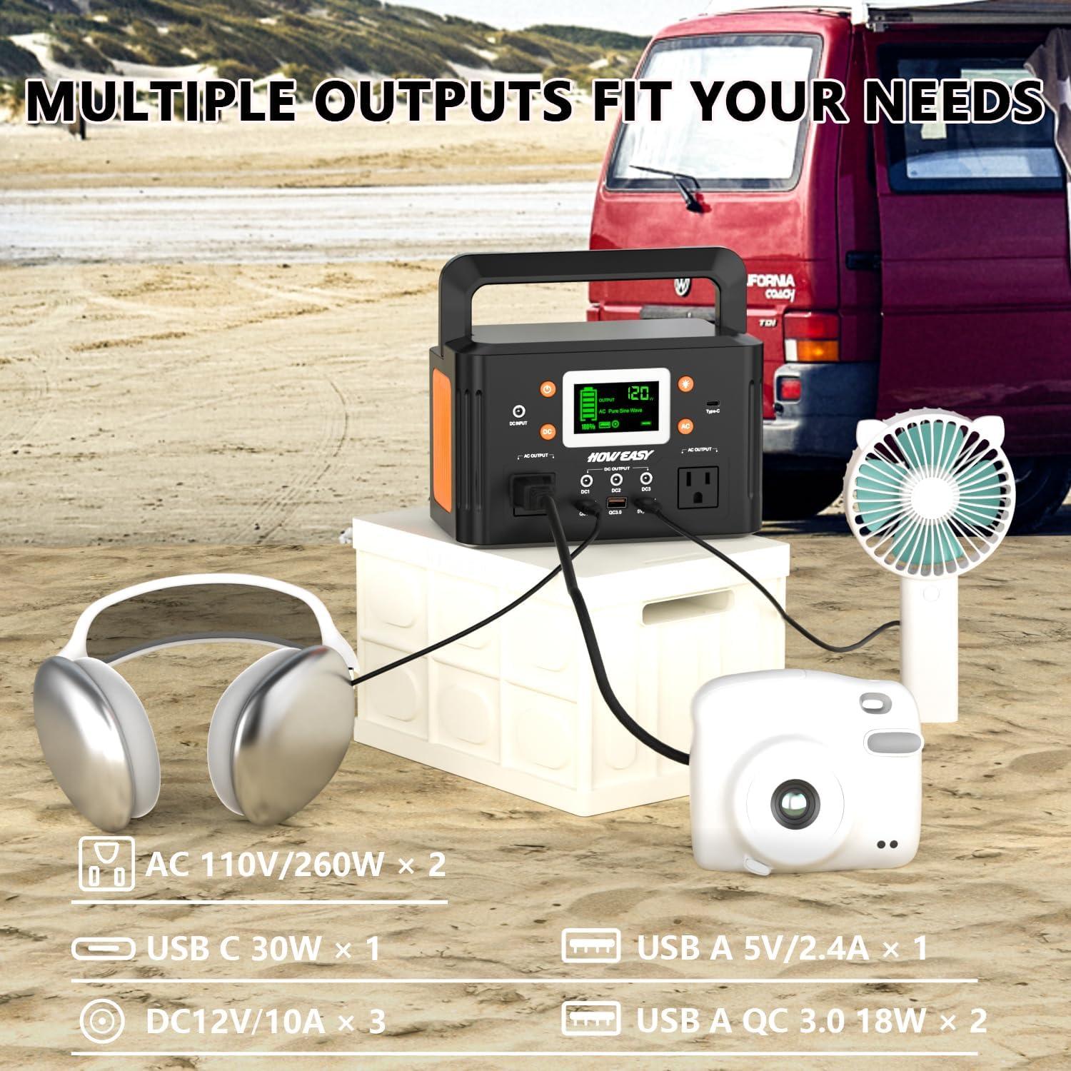 HOWEASY 260W Portable Power Station.178Wh Solar Generator(Solar Panel Not Included) with 2 110V/260W AC Power Socket Backup Power Supply, Suitable for CPAP, Outdoor Camping Travel Home Emergency