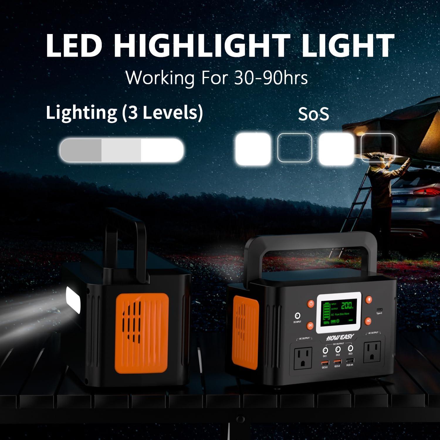 HOWEASY 260W Portable Power Station.178Wh Solar Generator(Solar Panel Not Included) with 2 110V/260W AC Power Socket Backup Power Supply, Suitable for CPAP, Outdoor Camping Travel Home Emergency
