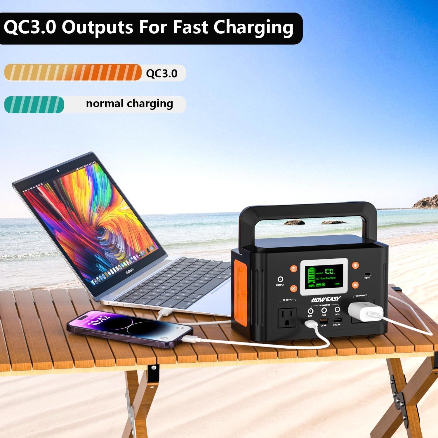 HOWEASY 260W Portable Power Station.178Wh Solar Generator(Solar Panel Not Included) with 2 110V/260W AC Power Socket Backup Power Supply, Suitable for CPAP, Outdoor Camping Travel Home Emergency