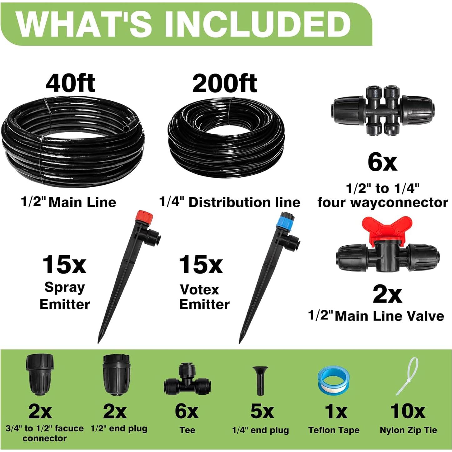 Kit de Riego por Goteo Maotong 240FT con Conexión Rápida