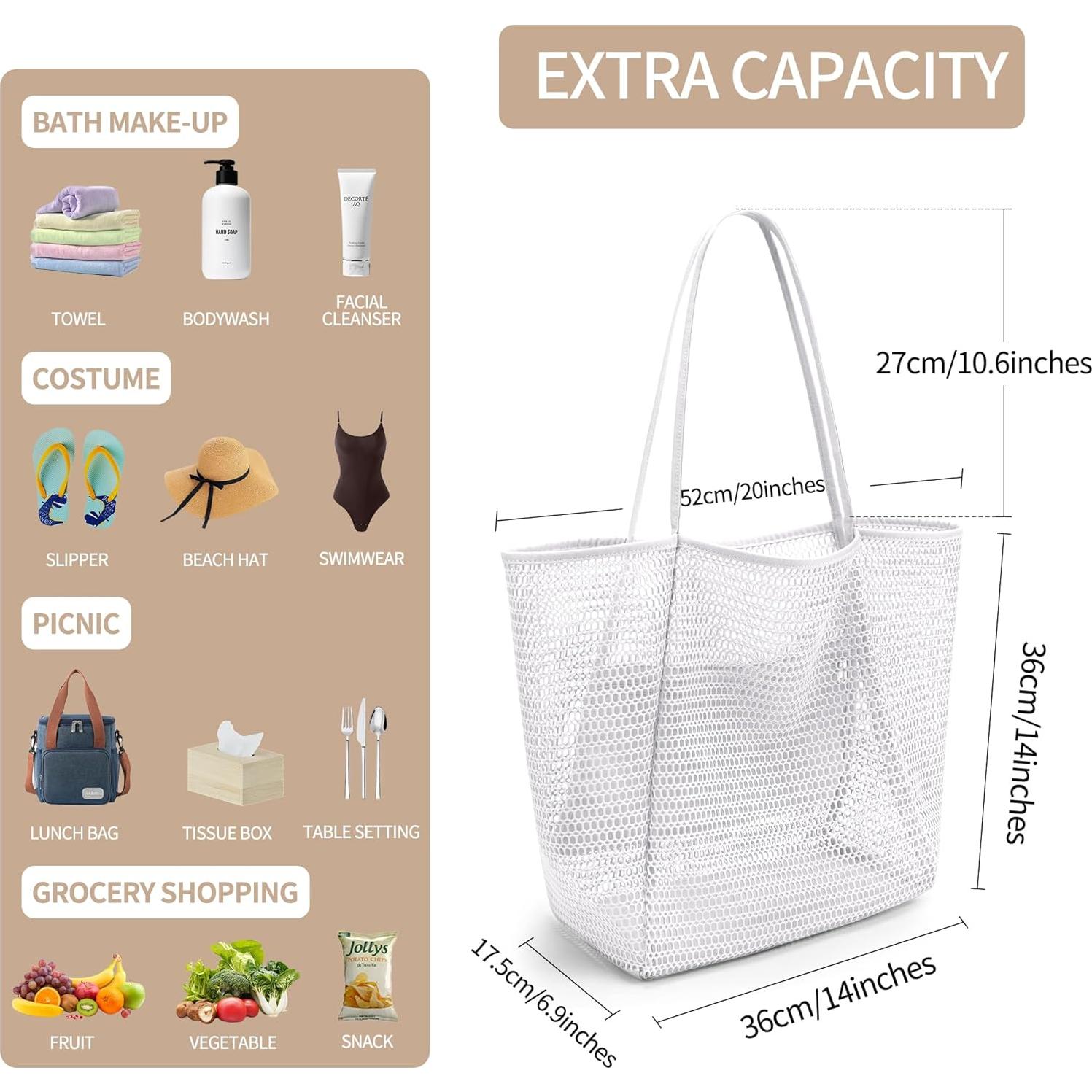 Bolsa de Playa de Malla VOROLO para Mujeres 50.8x39.9cm