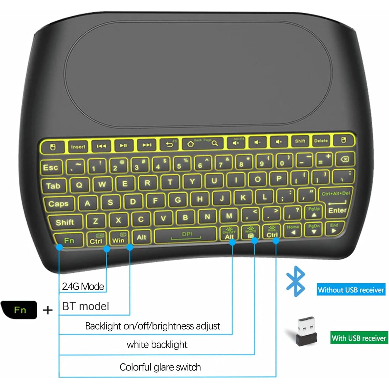Mini Teclado Bluetooth D8 Inalámbrico con Touchpad Retroiluminado