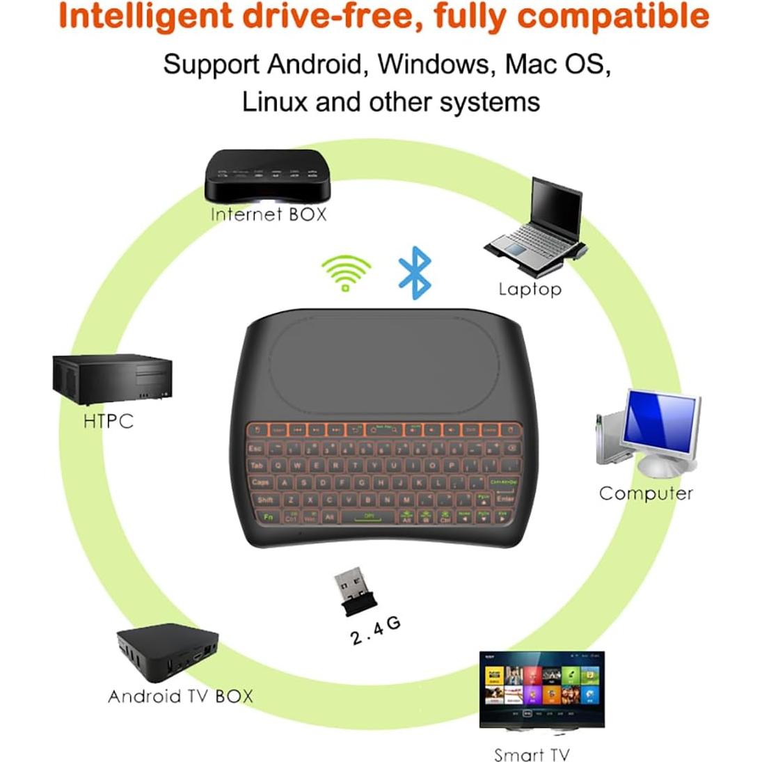 Mini Teclado Bluetooth D8 Inalámbrico con Touchpad Retroiluminado