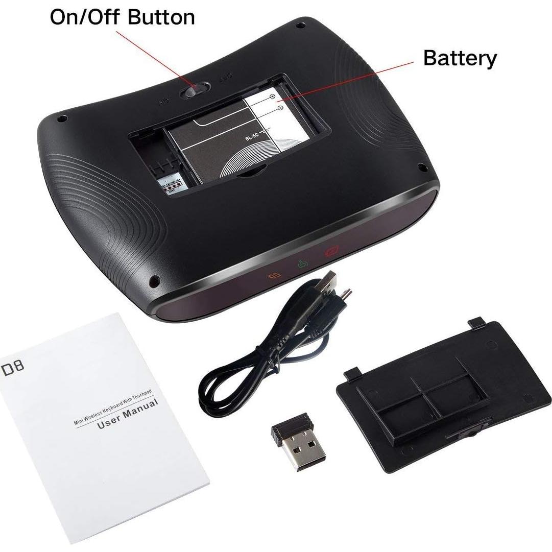 Mini Teclado Bluetooth D8 Inalámbrico con Touchpad Retroiluminado