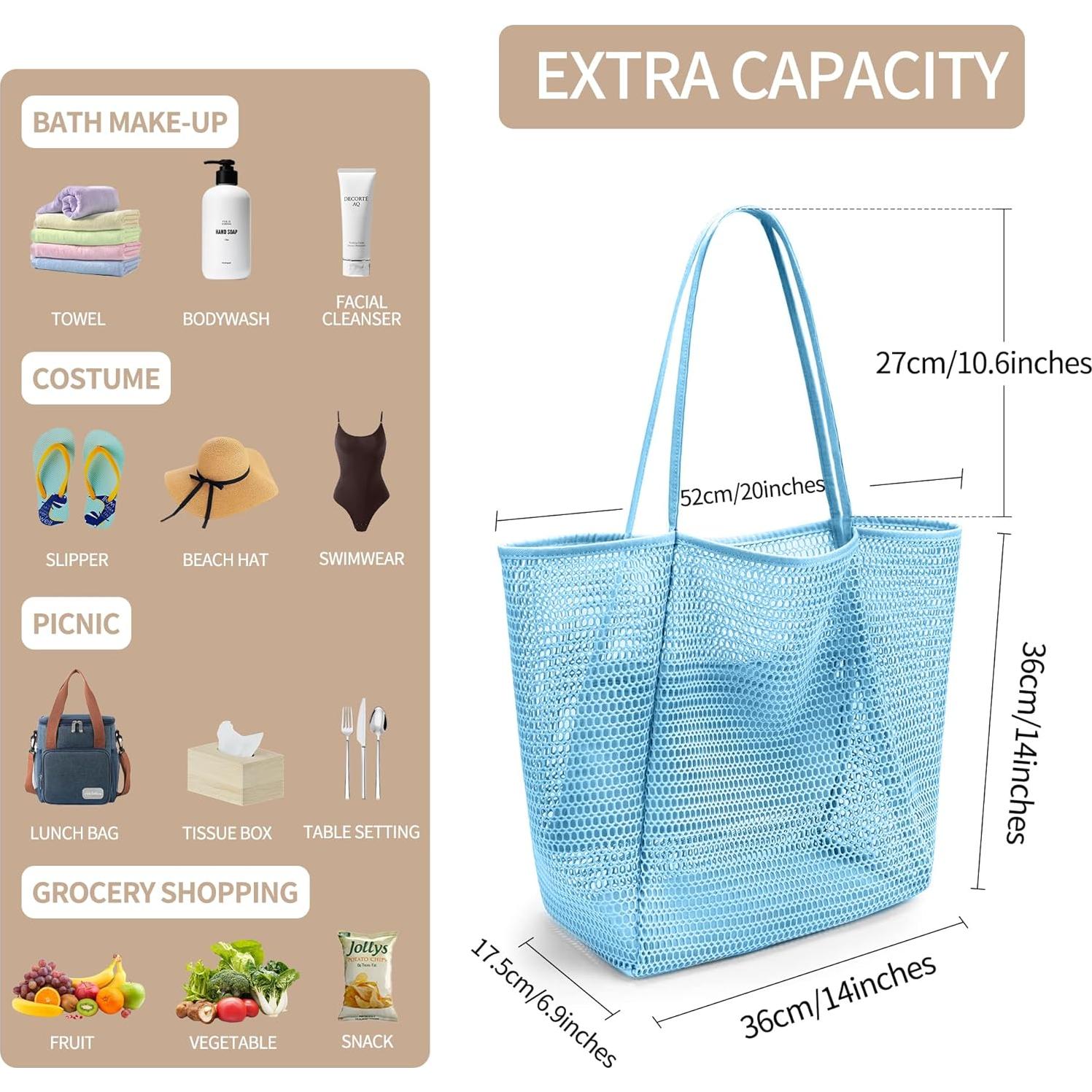 Bolsa de Playa de Malla VOROLO para Mujeres - Azul Cielo