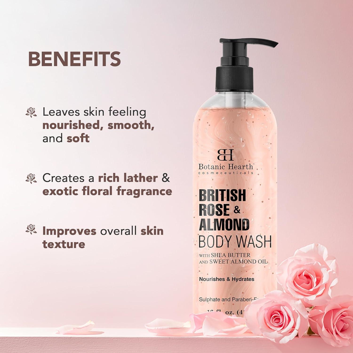 Gel de Ducha Botanic Hearth 473 ml Rosa Británica y Almendra