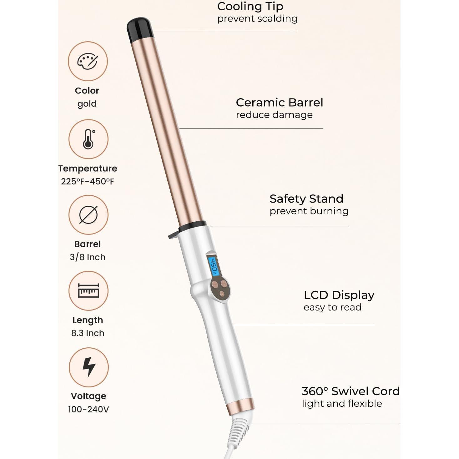 Rizador de Cabello Profesional Hoson 1" Cerámica Doble Voltaje