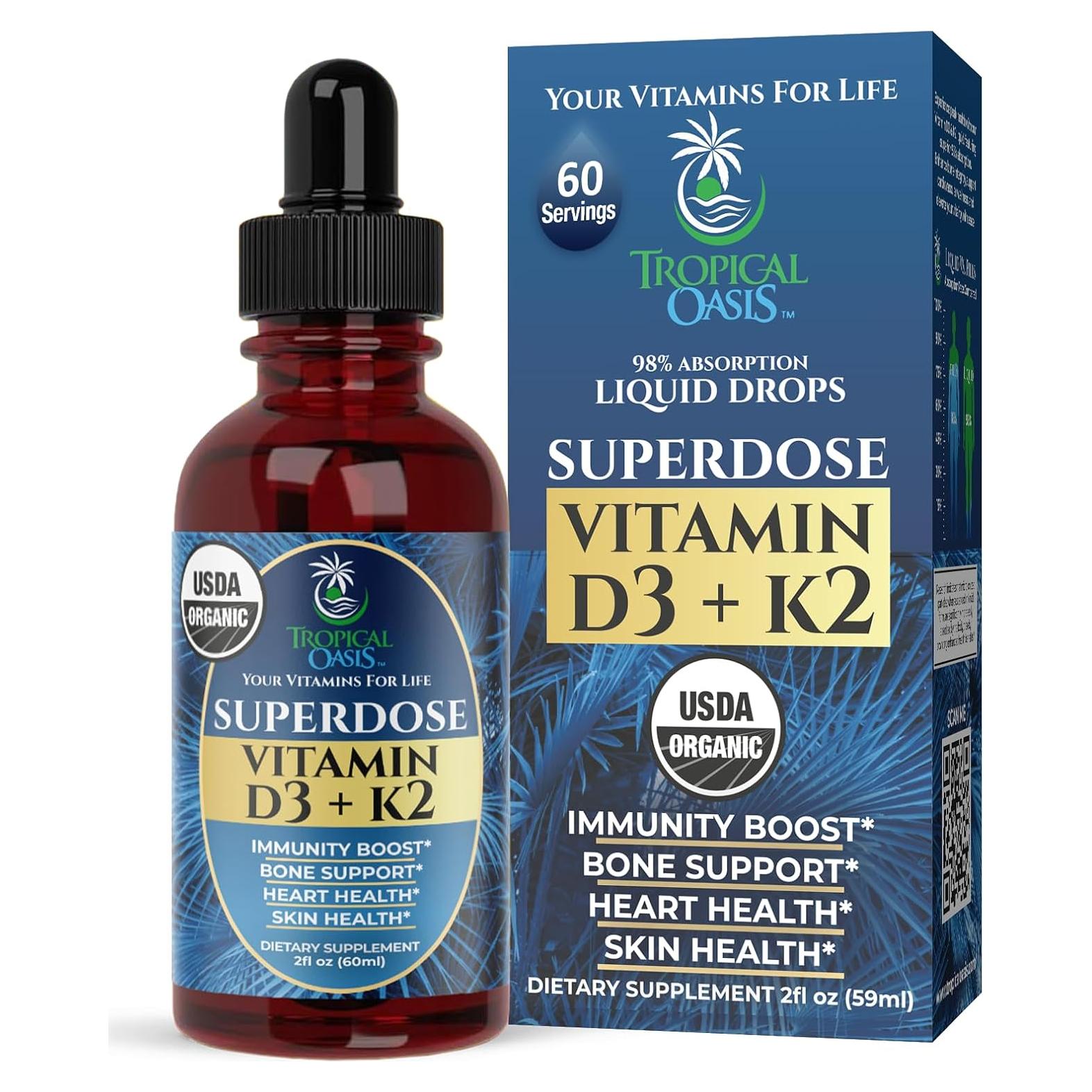 Gotas Líquidas de Vitamina D3 K2 Orgánica Tropical Oasis 59.15 ml