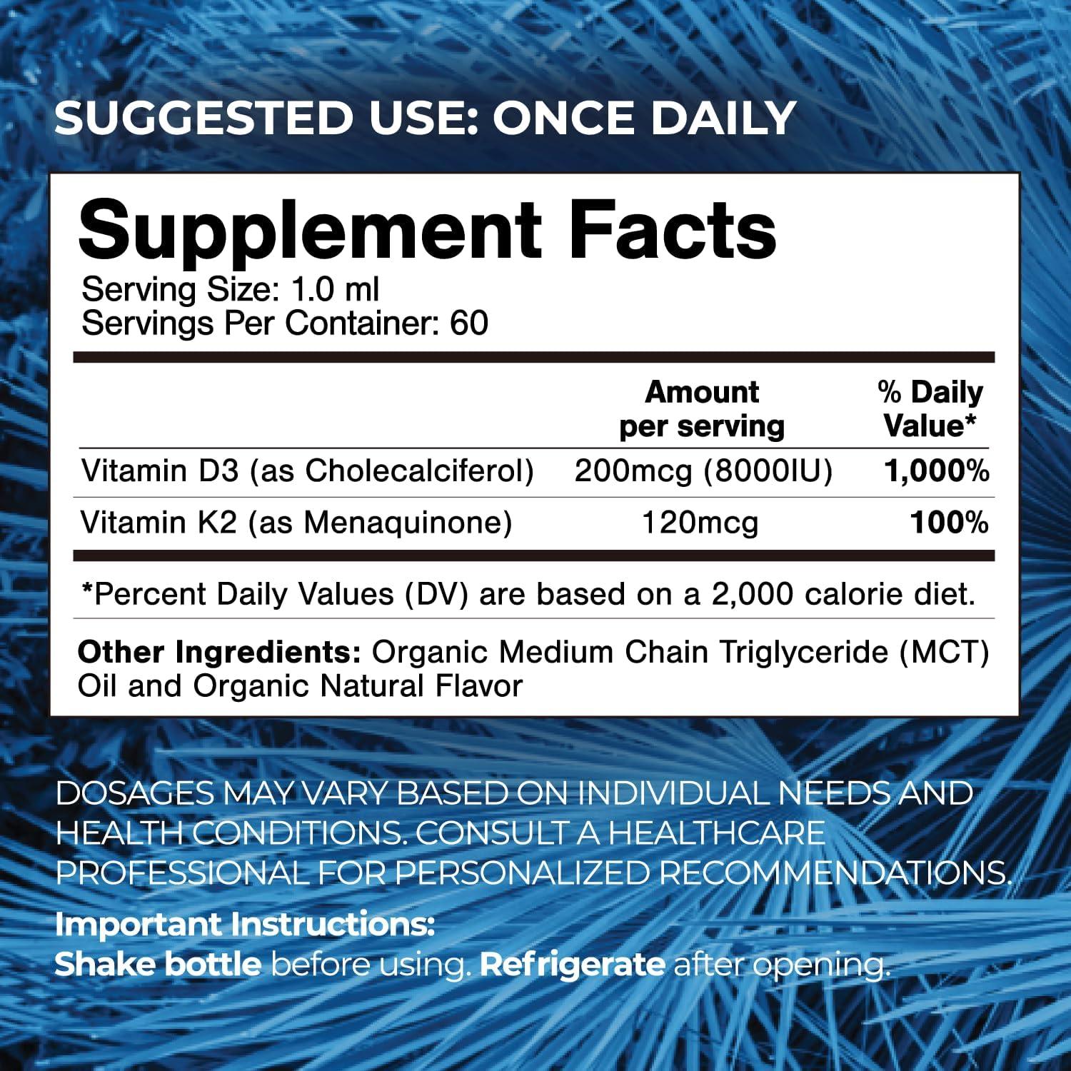 Gotas Líquidas de Vitamina D3 K2 Orgánica Tropical Oasis 59.15 ml