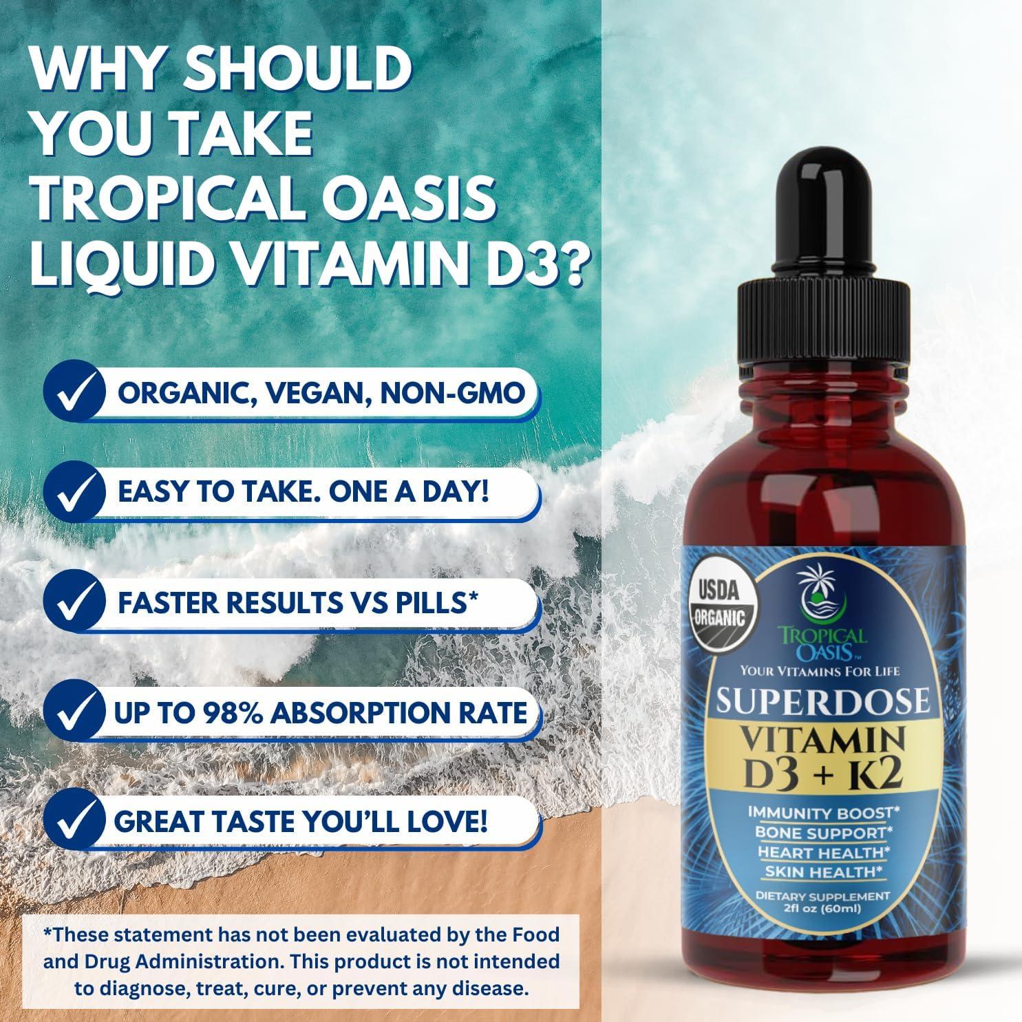 Gotas Líquidas de Vitamina D3 K2 Orgánica Tropical Oasis 59.15 ml