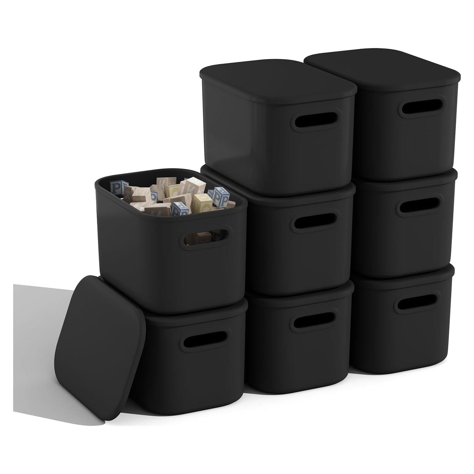 Paquete de 8 cajas de almacenamiento BOBIBOSS negras 25x17.5x14.5 cm