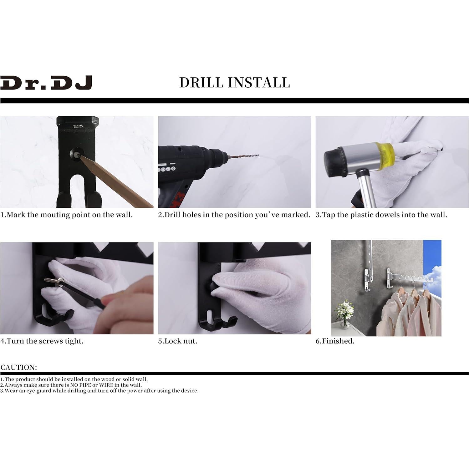 Perchero de Pared Dr.DJ Negro Mate 2 Ganchos Ahorra Espacio