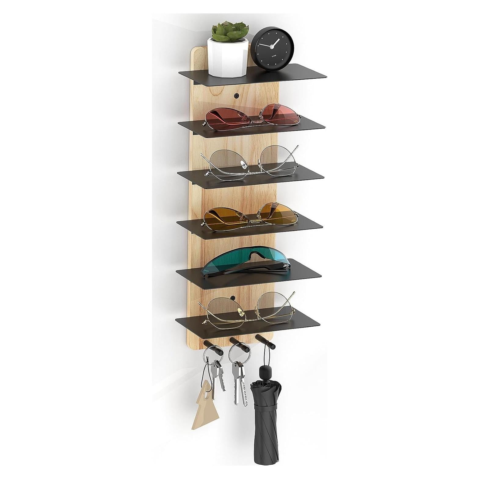 Organizador de Gafas MoKo de Madera Rústica 6 Niveles con Ganchos