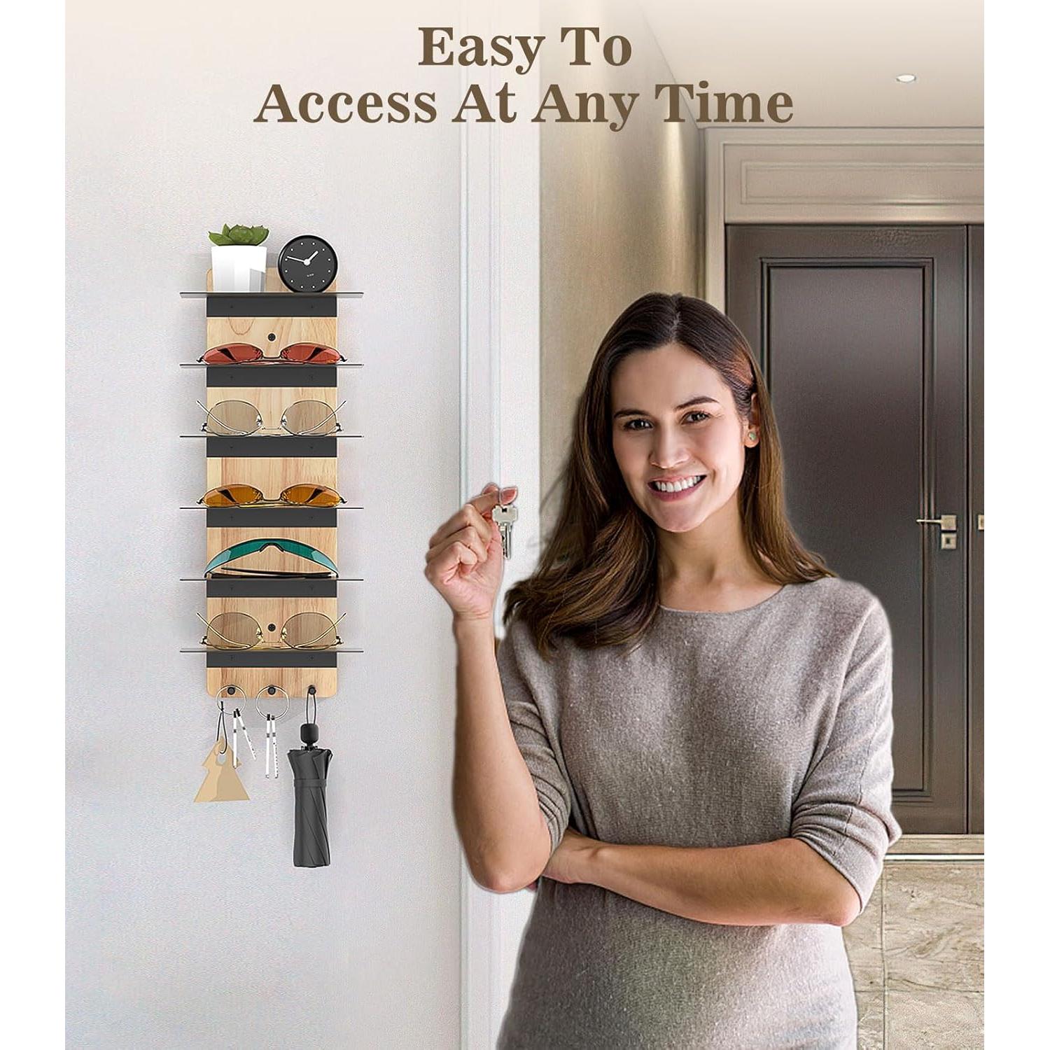 Organizador de Gafas MoKo de Madera Rústica 6 Niveles con Ganchos