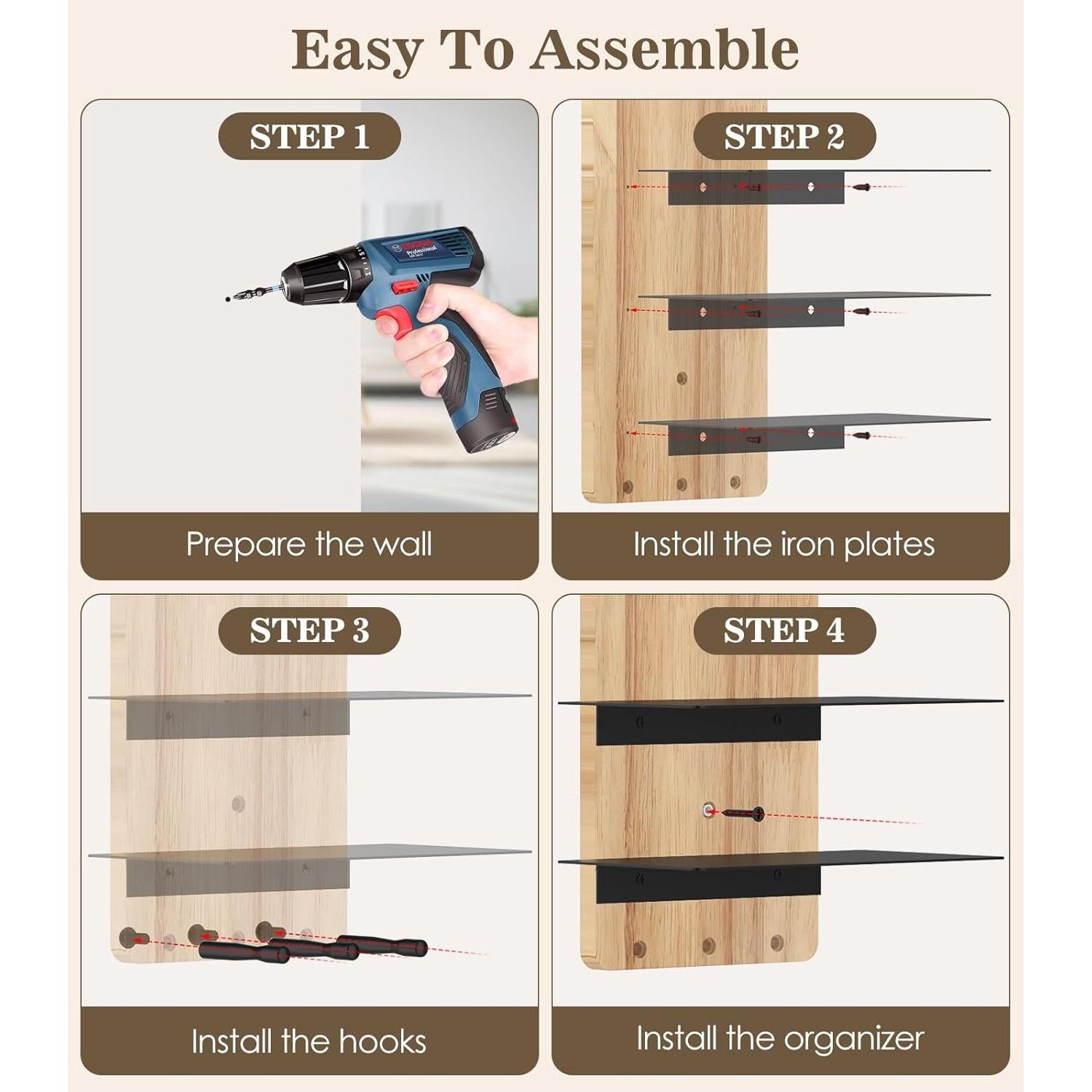 Organizador de Gafas MoKo de Madera Rústica 6 Niveles con Ganchos