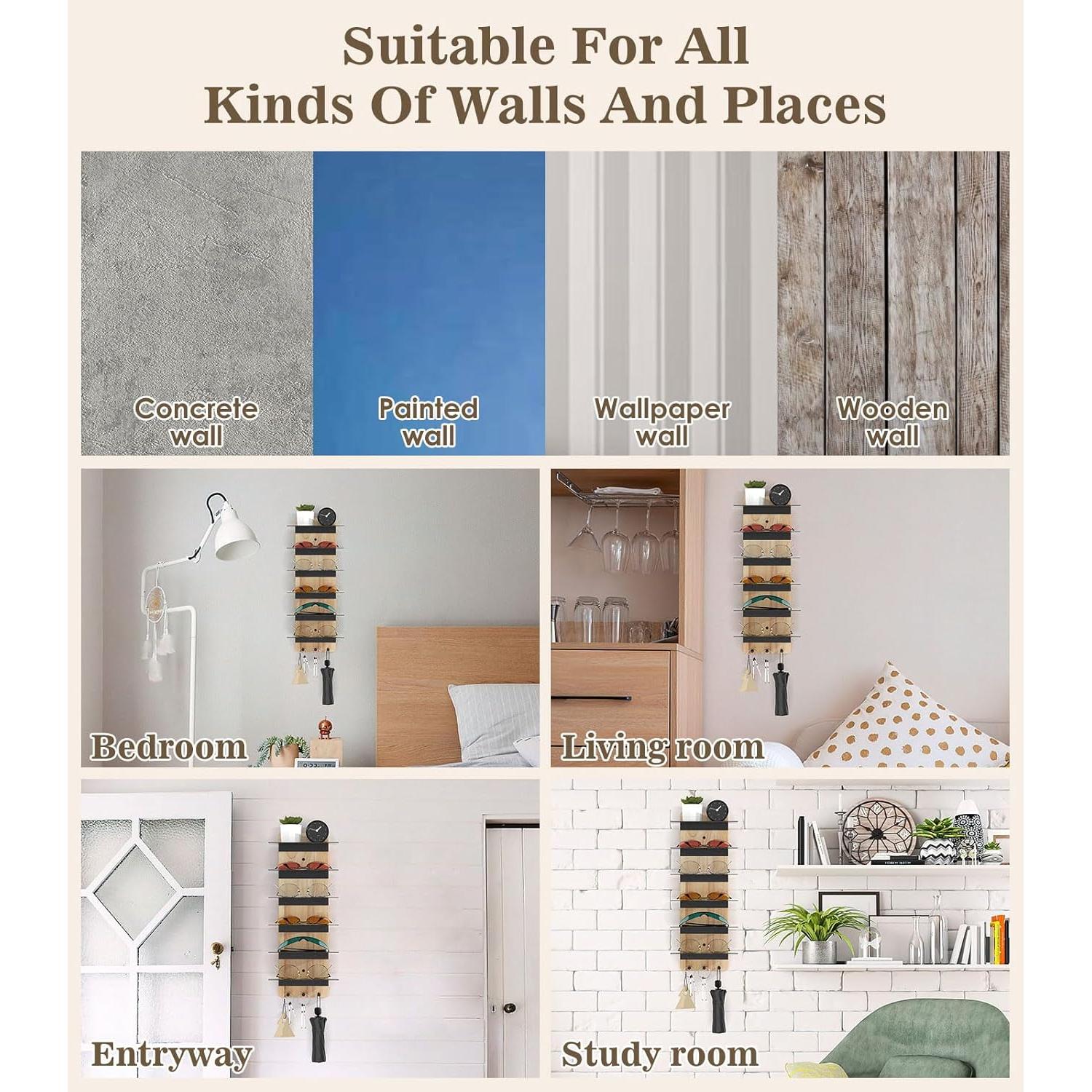 Organizador de Gafas MoKo de Madera Rústica 6 Niveles con Ganchos