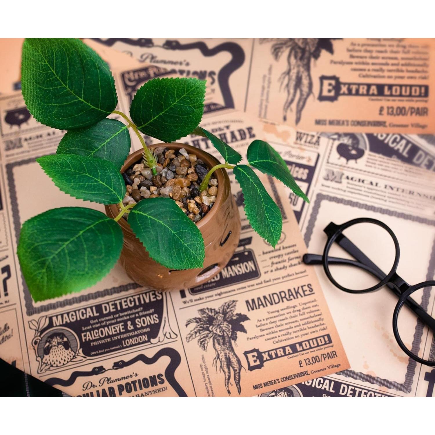 Macetero Cara de Mandrágora Silver Buffalo con Planta Artificial