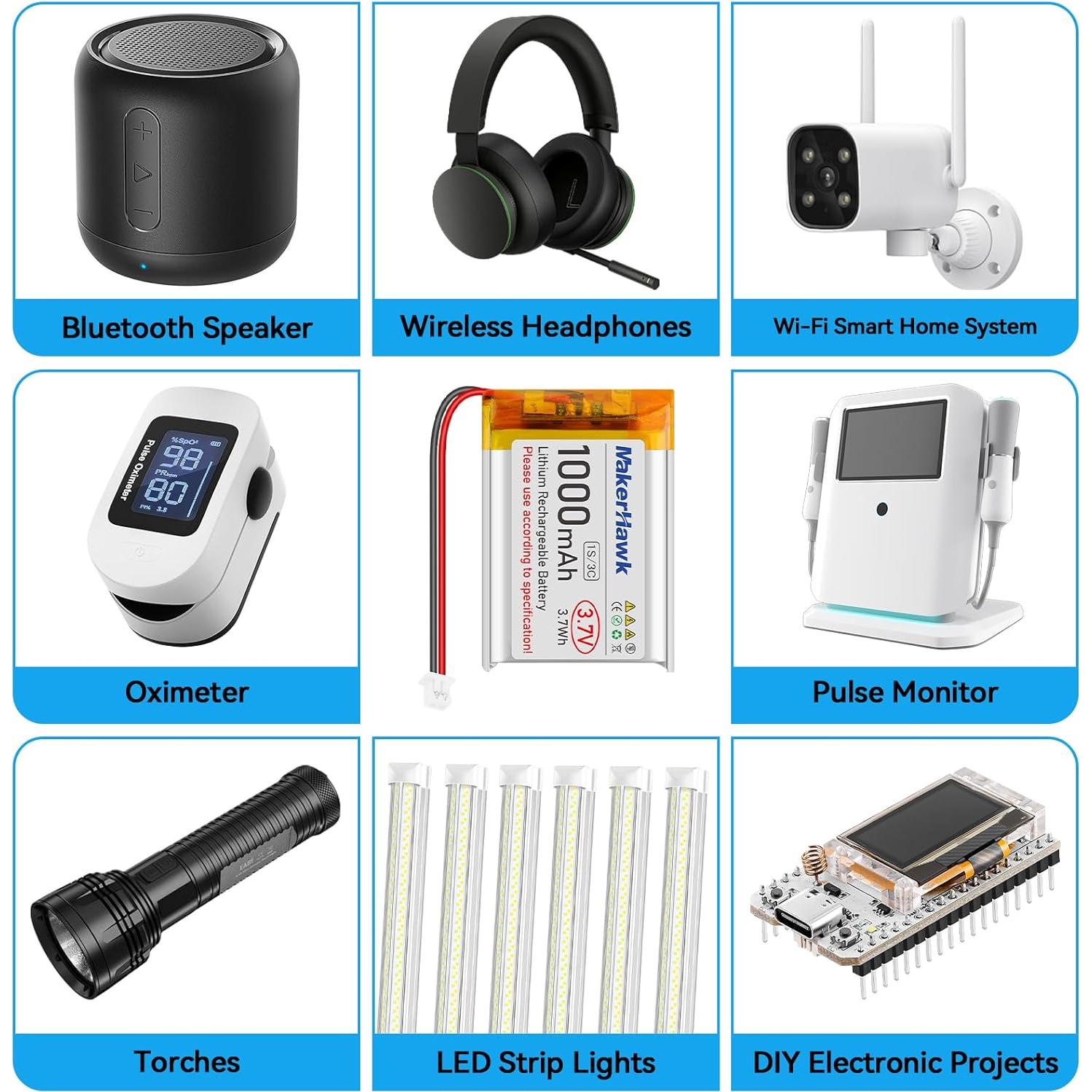 Batería LiPo 3.7V 1000mAh MakerHawk 4 Pcs con Conector