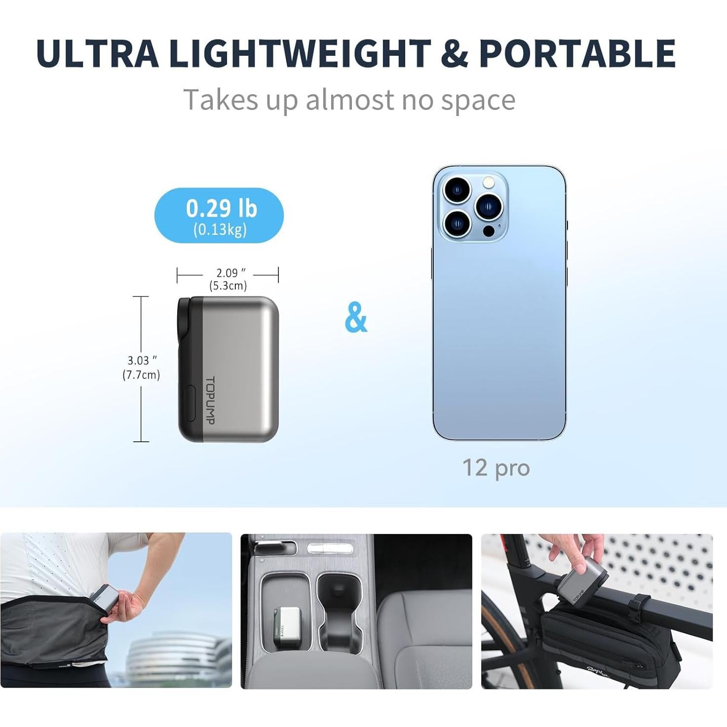 Mini bomba de aire TOPUMP TB2PRO 120 PSI con manómetro