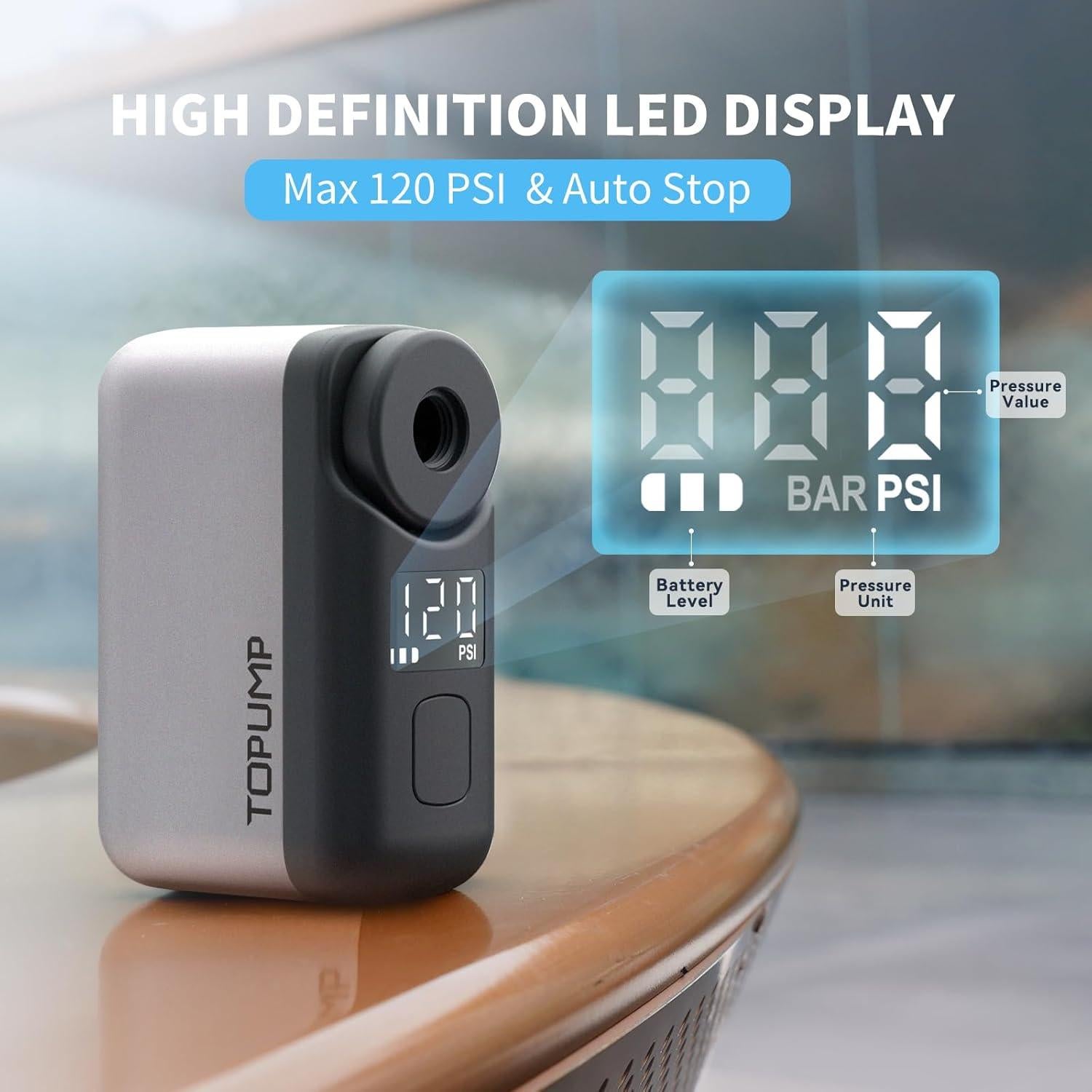 Mini bomba de aire TOPUMP TB2PRO 120 PSI con manómetro