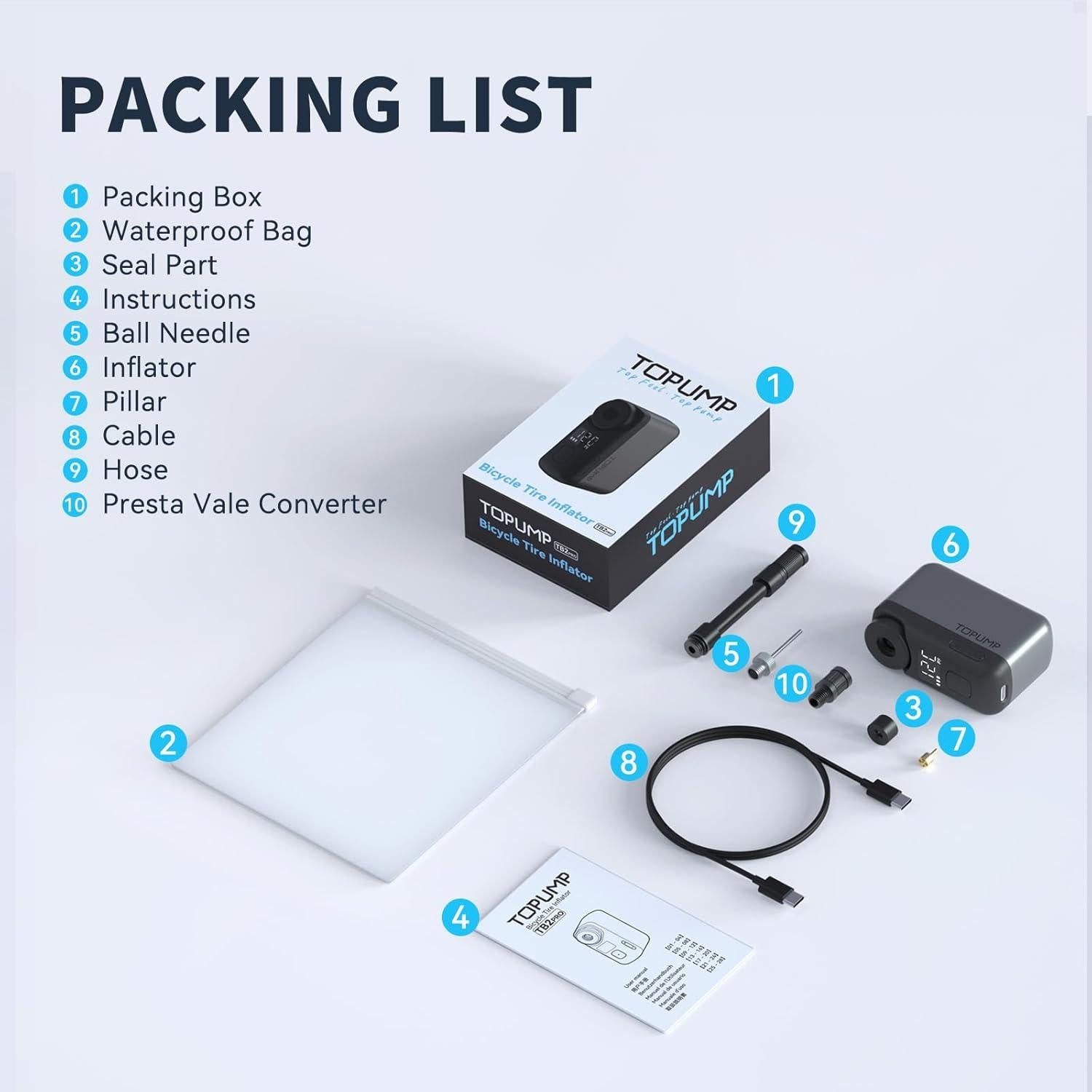 Mini bomba de aire TOPUMP TB2PRO 120 PSI con manómetro