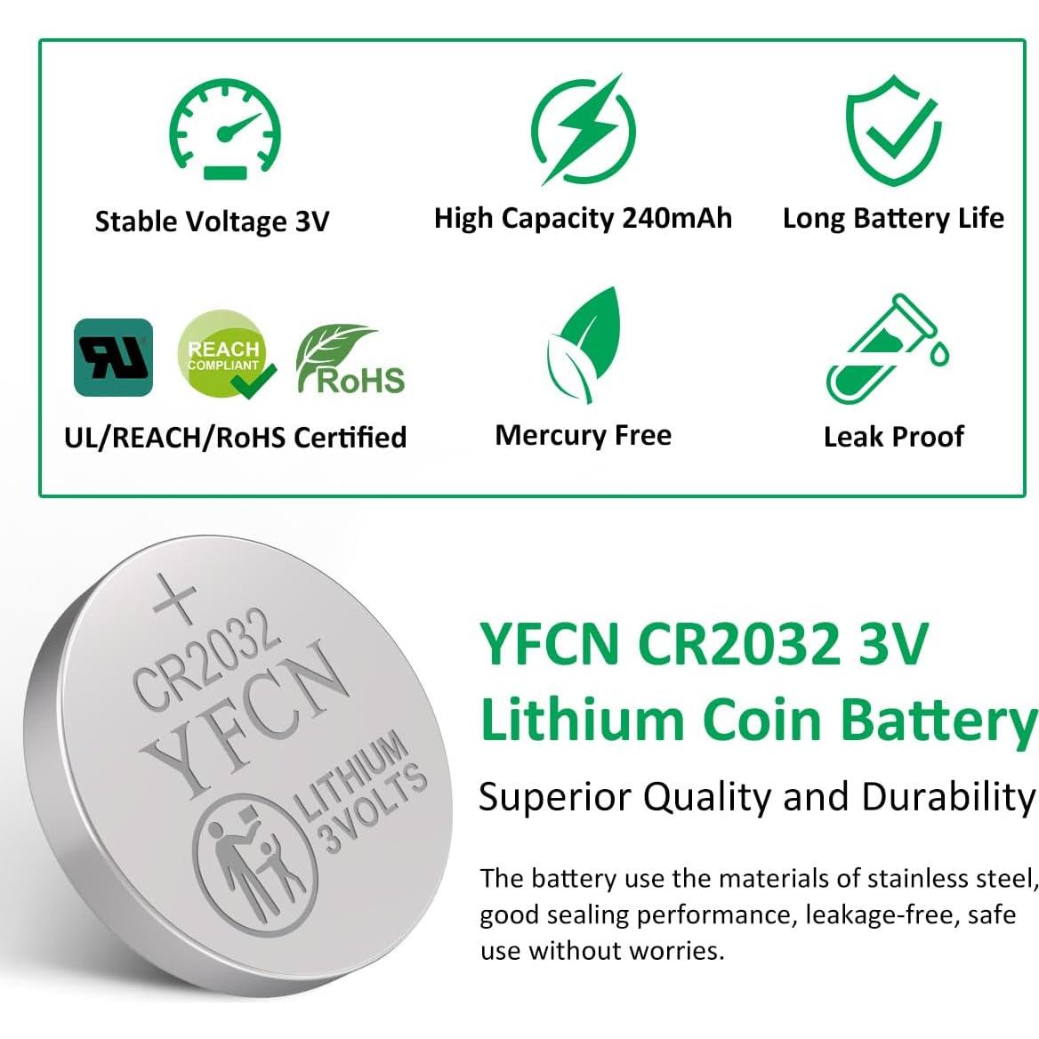 Batería CR2032 3V YFCN Paquete de 5 Baterías de Litio