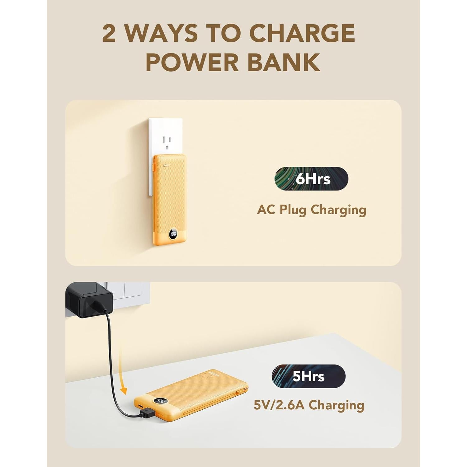 Cargador Portátil VRURC 10000mAh con Cables Integrados