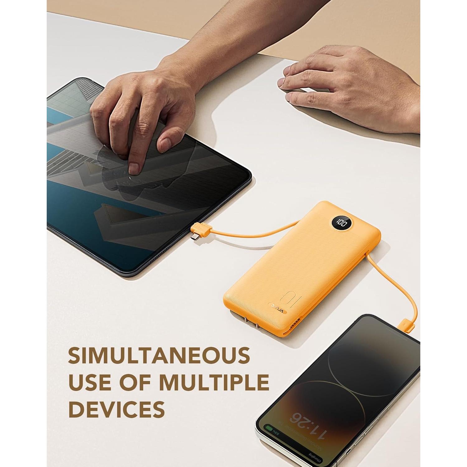 Cargador Portátil VRURC 10000mAh con Cables Integrados