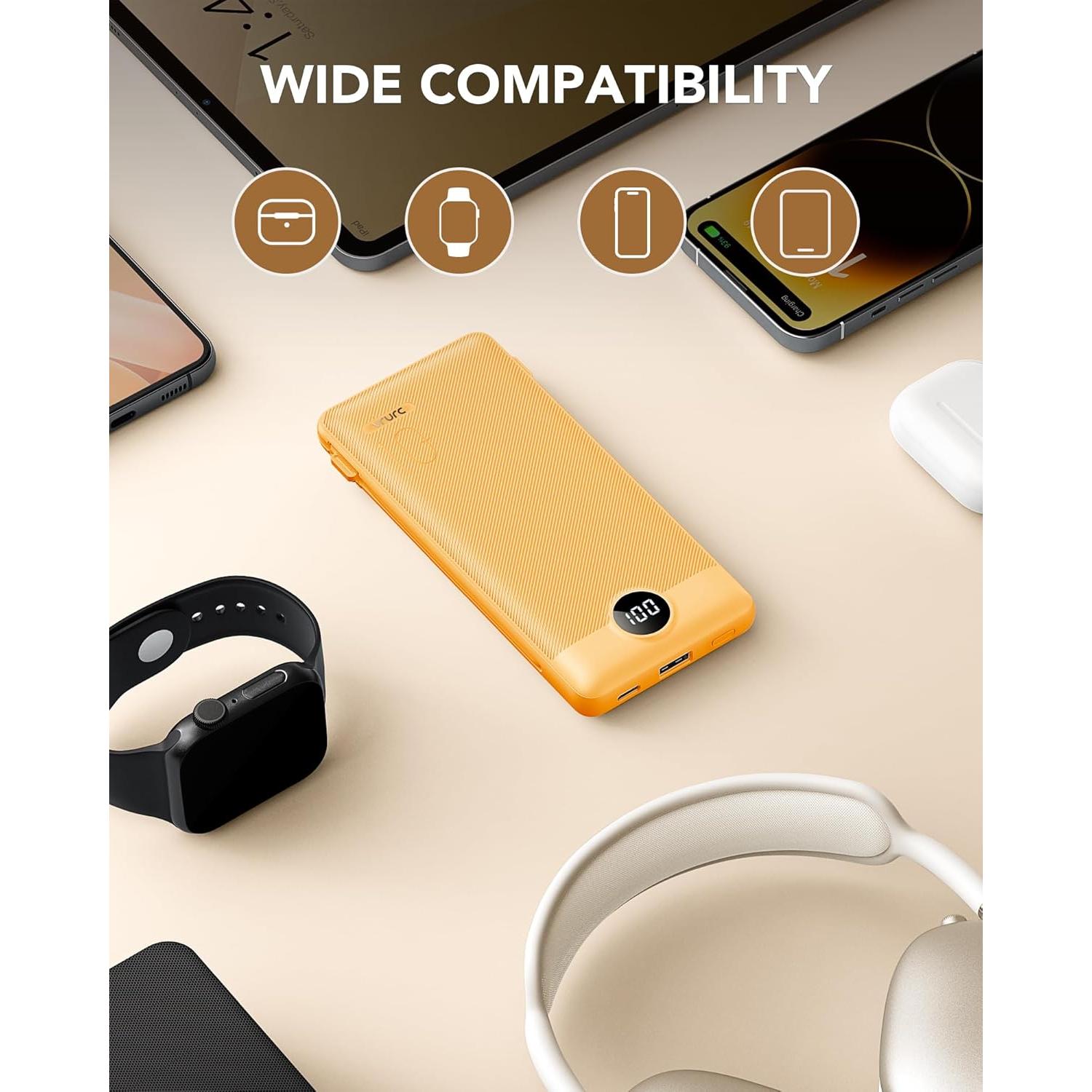 Cargador Portátil VRURC 10000mAh con Cables Integrados