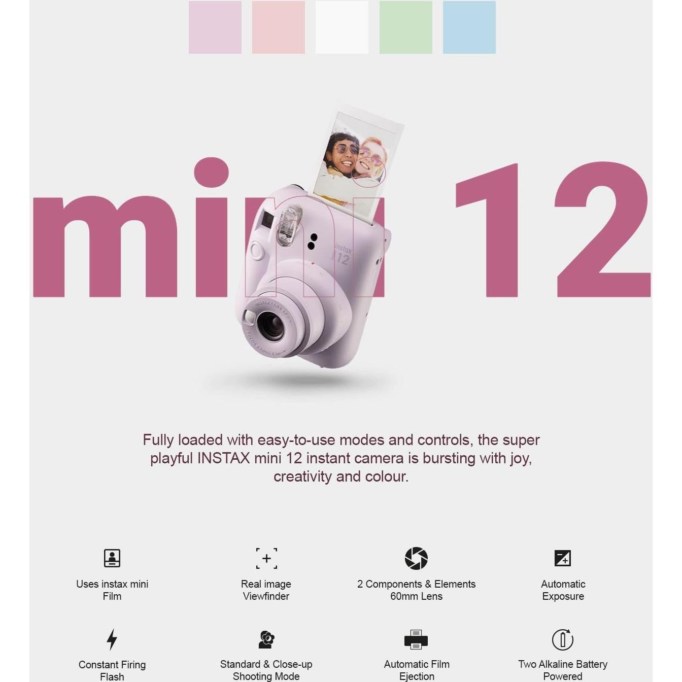 Cámara Instantánea Fujifilm Instax Mini 12 Blanca Arcilla + Funda + 40 Películas