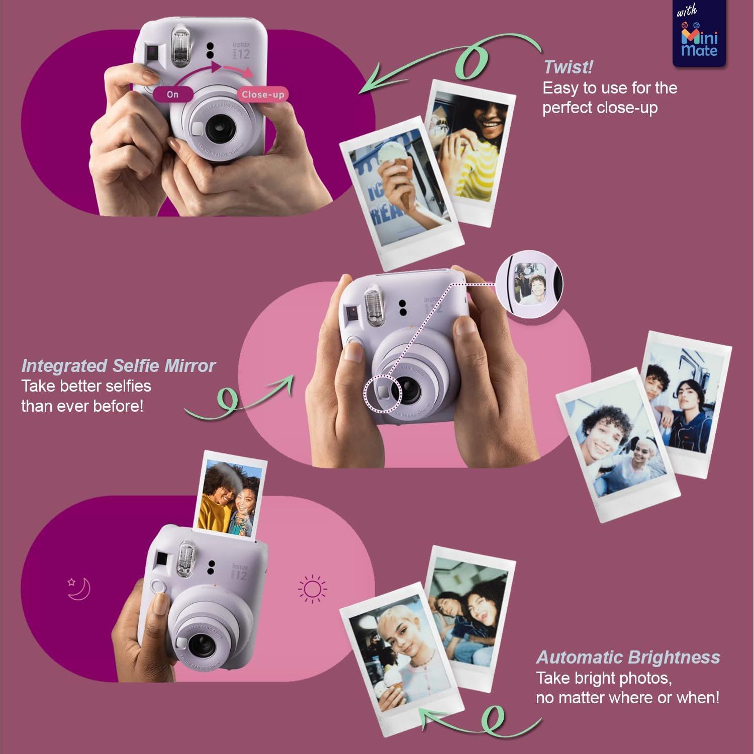 Cámara Instantánea Fujifilm Instax Mini 12 Blanca Arcilla + Funda + 40 Películas