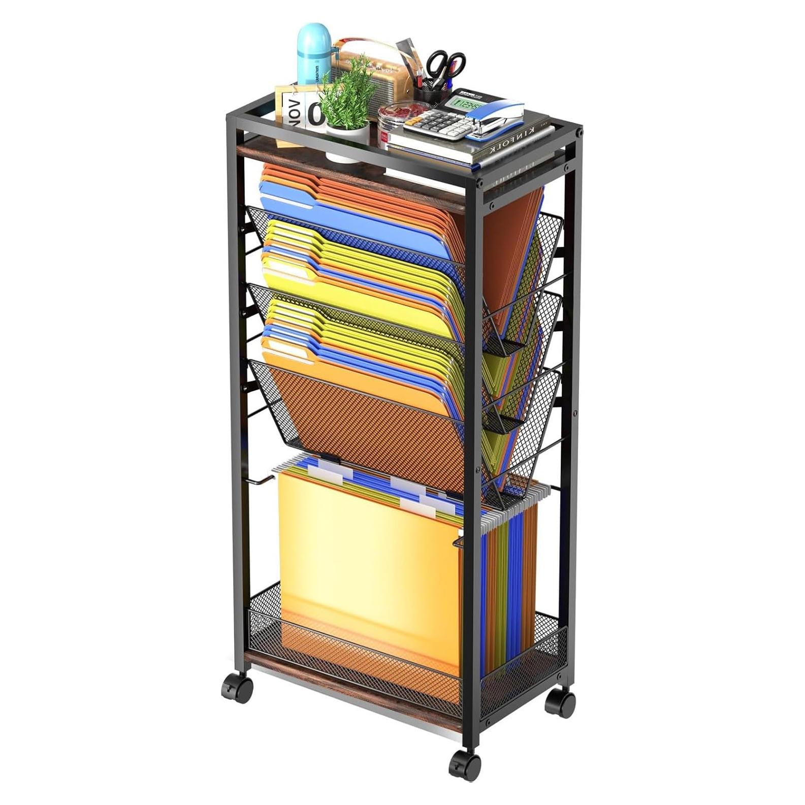 Carro Rodante de Archivos LIDTOP 8 Niveles Negro MDF y Metal