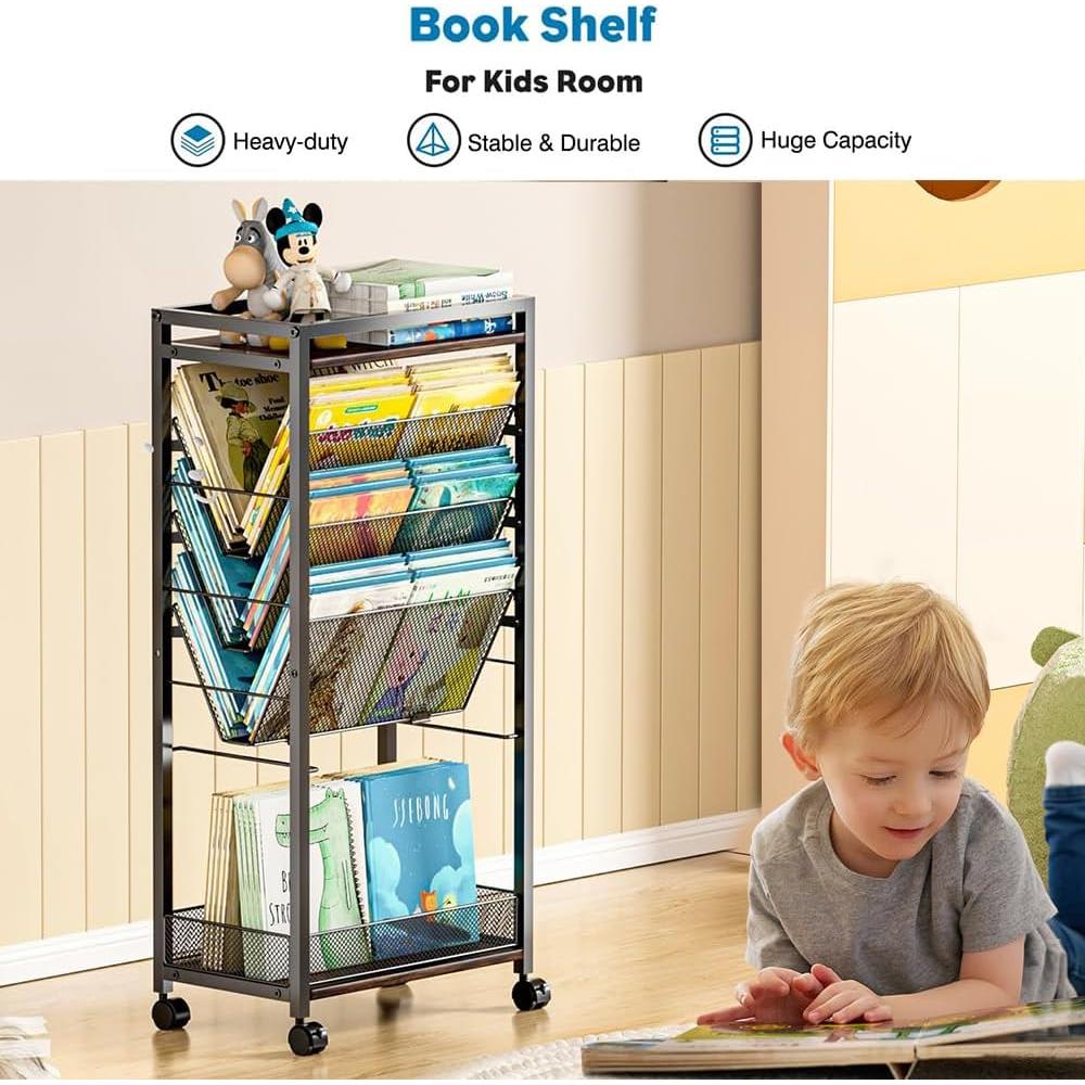 Carro Rodante de Archivos LIDTOP 8 Niveles Negro MDF y Metal