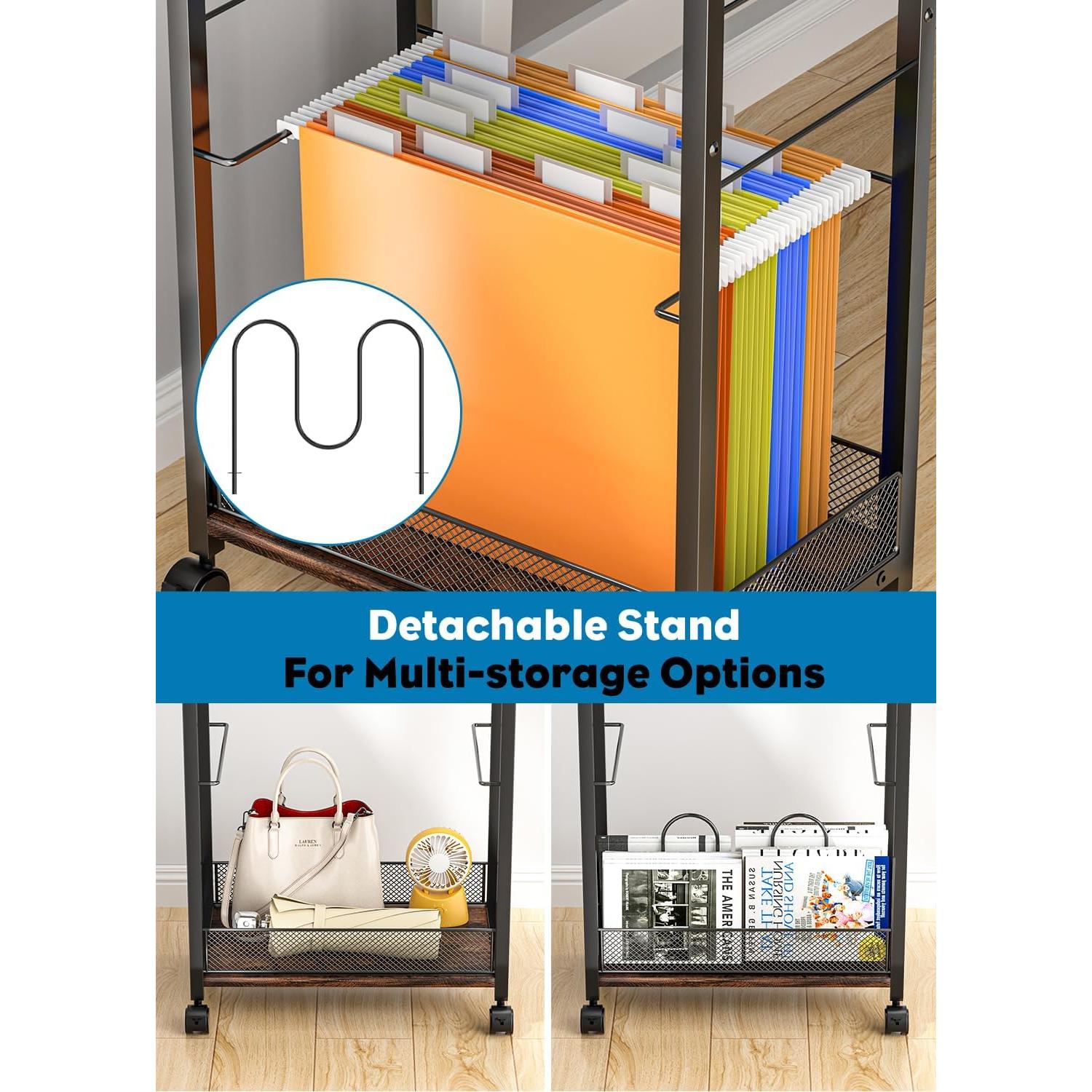 Carro Rodante de Archivos LIDTOP 8 Niveles Negro MDF y Metal